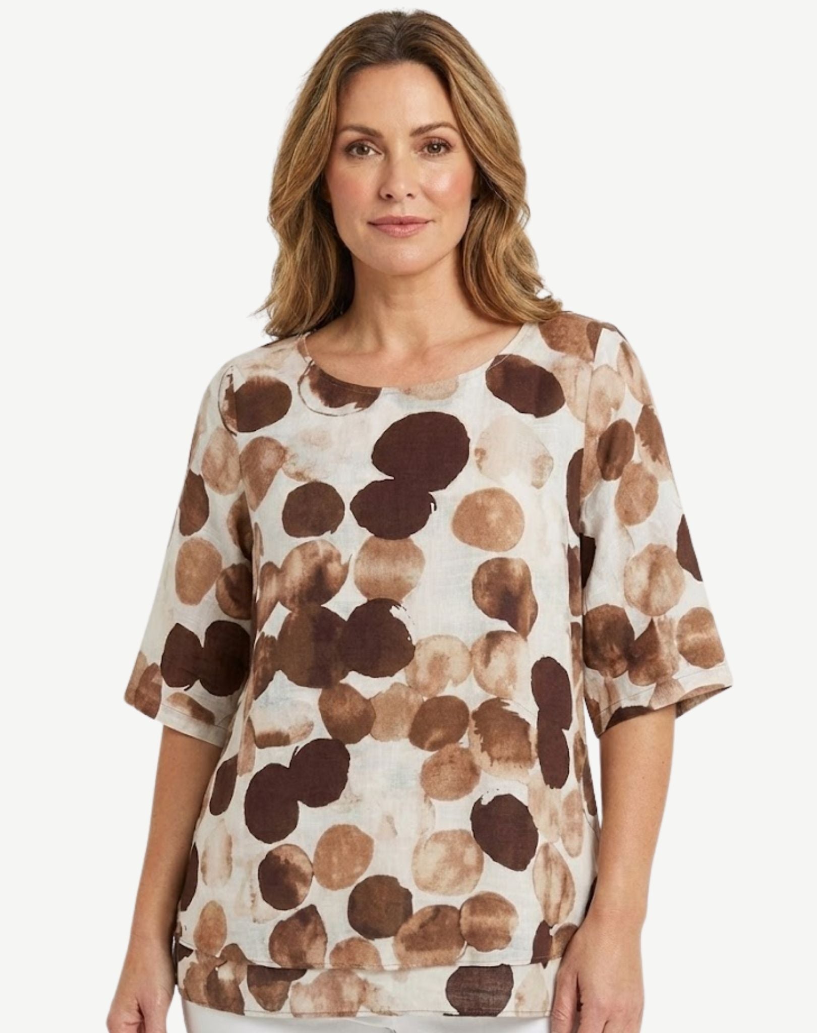 Cappuccino Abstract Print Layered Blouse Corfu Jeans