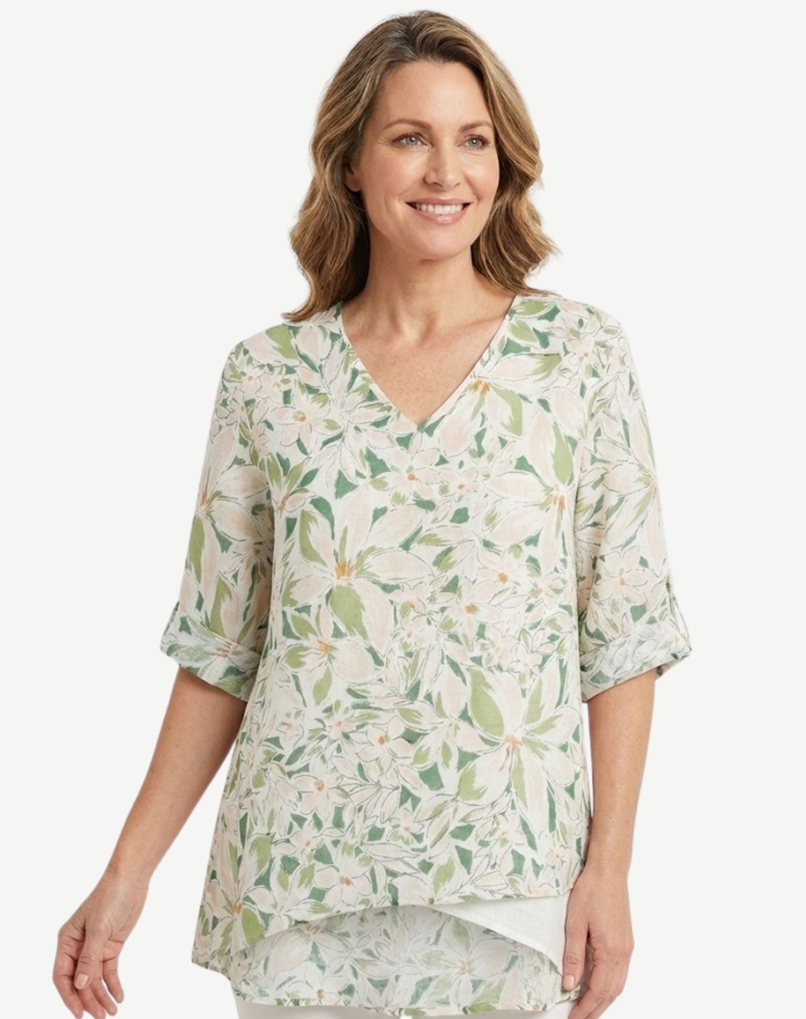 Summer Serene Floral V-Neck Layered Blouse Corfu Jeans