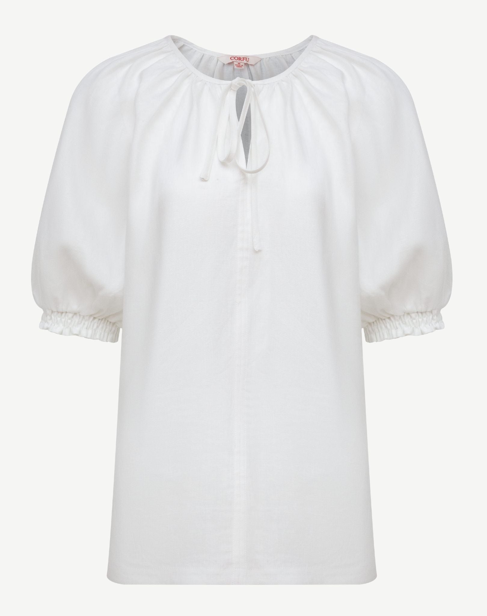 White Linen Breeze Short Sleeve Blouse Corfu Jeans