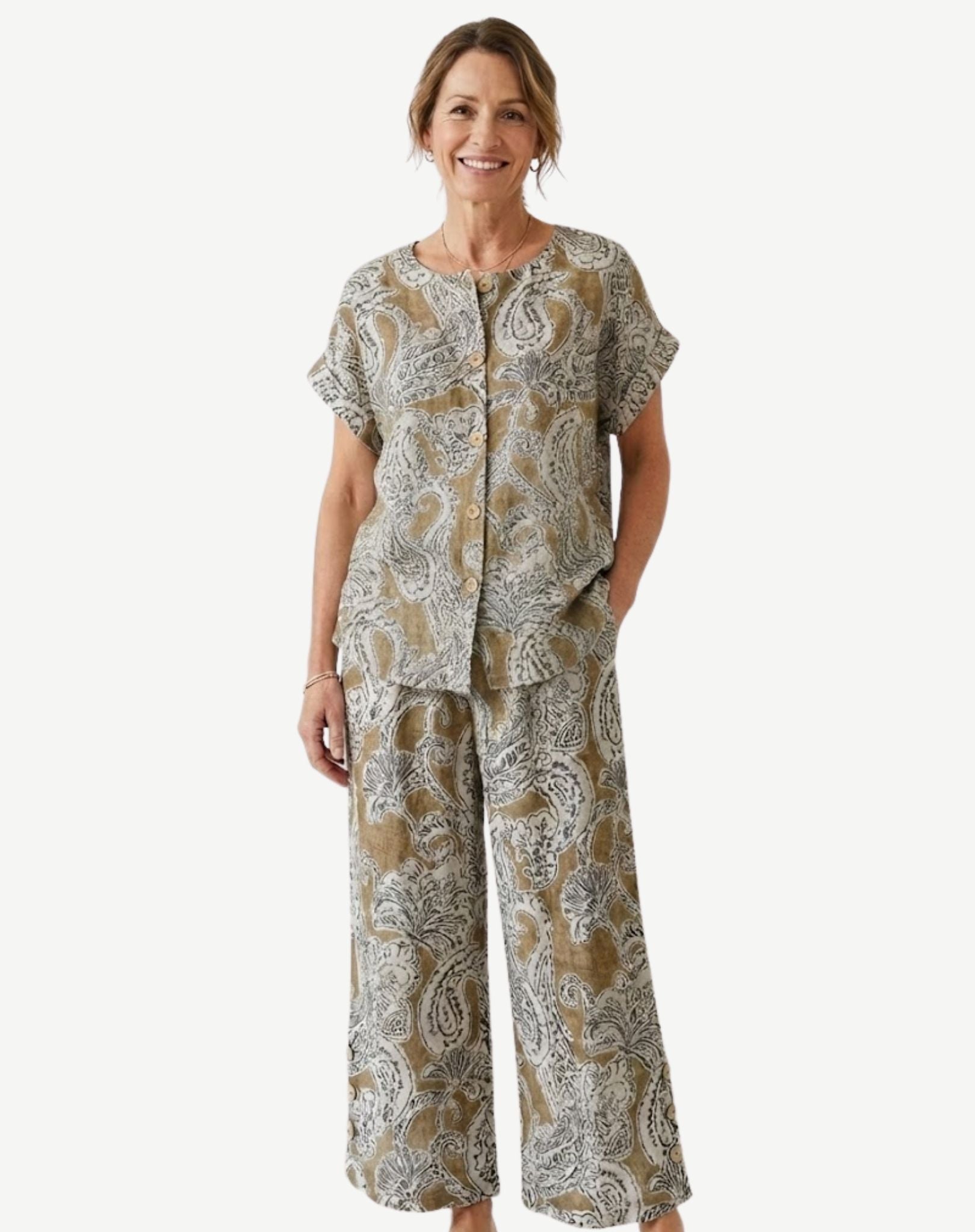 Saffron Sands Printed Short Sleeve Top Corfu Jeans