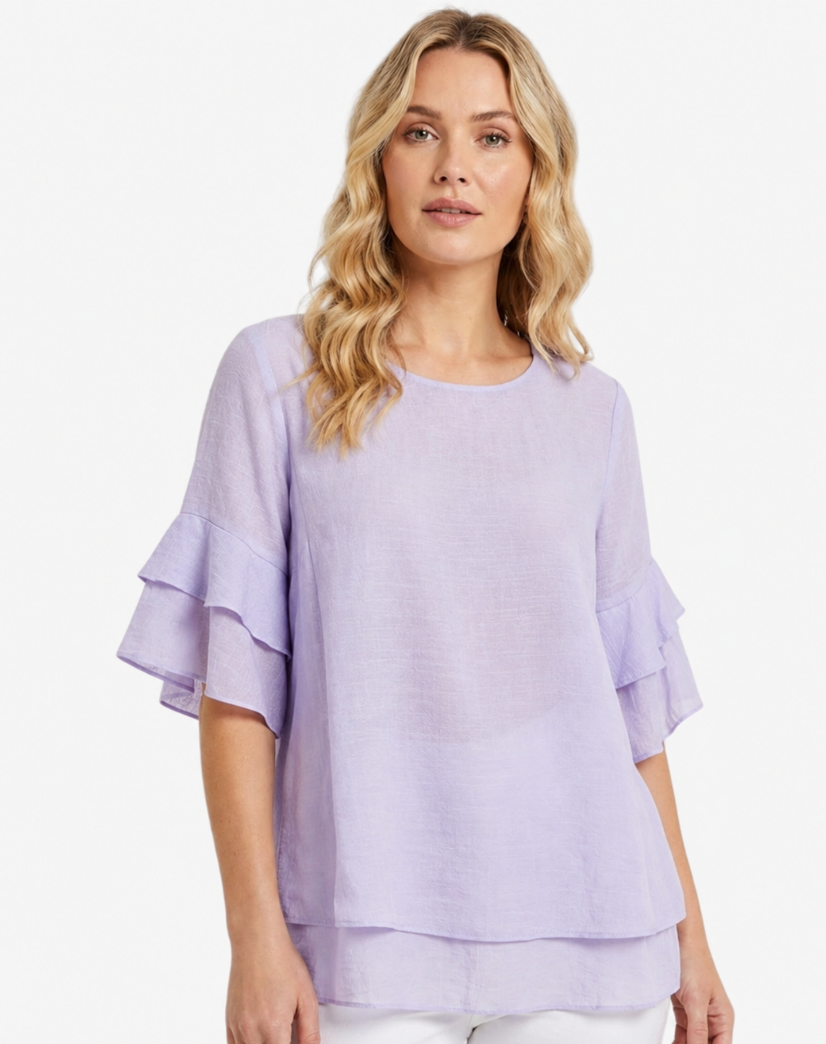 Summer Iris Layered Ruffle Sleeve Blouse Corfu Jeans