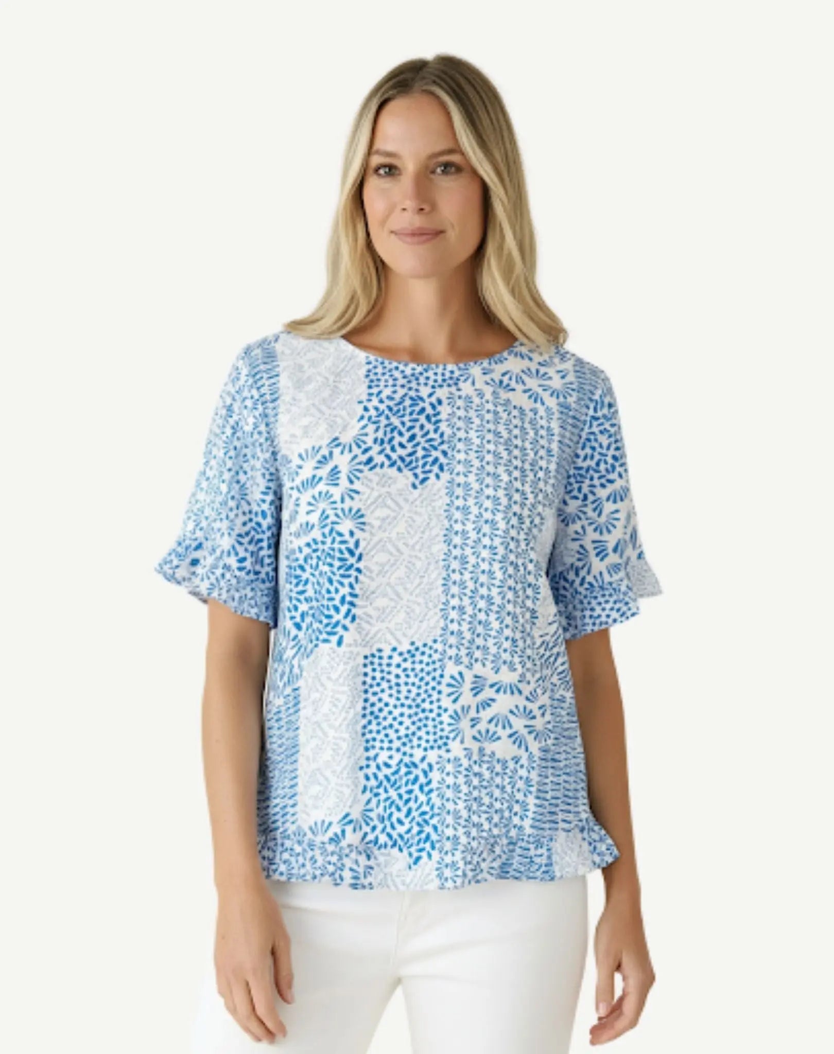 Sky Dance Soft Print Blouse Corfu Jeans