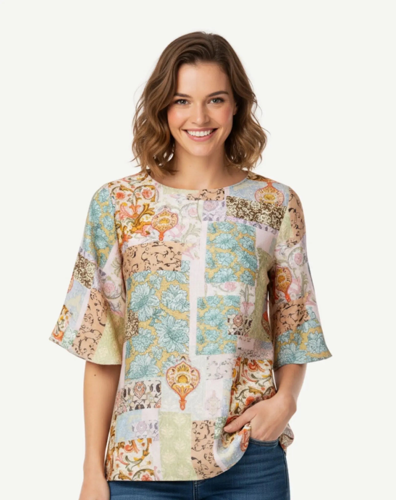 Summer Whisper Soft Print Blouse Corfu Jeans