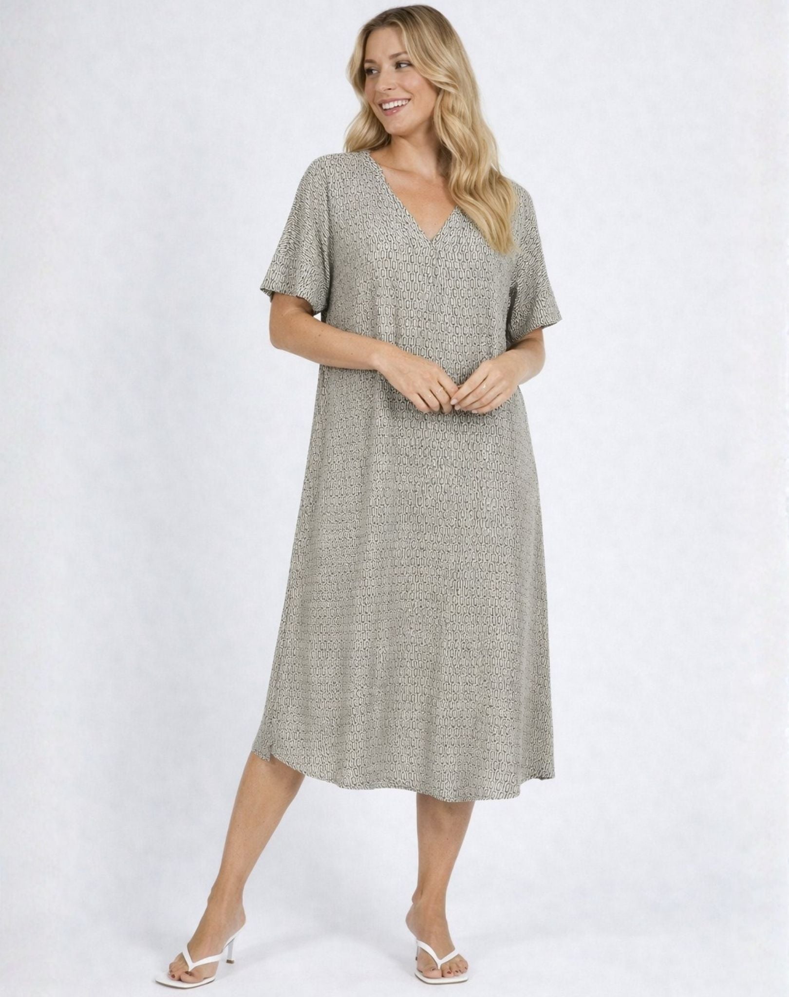 Summer Geo Linen Printed Short Sleeve Dress Corfu Jeans