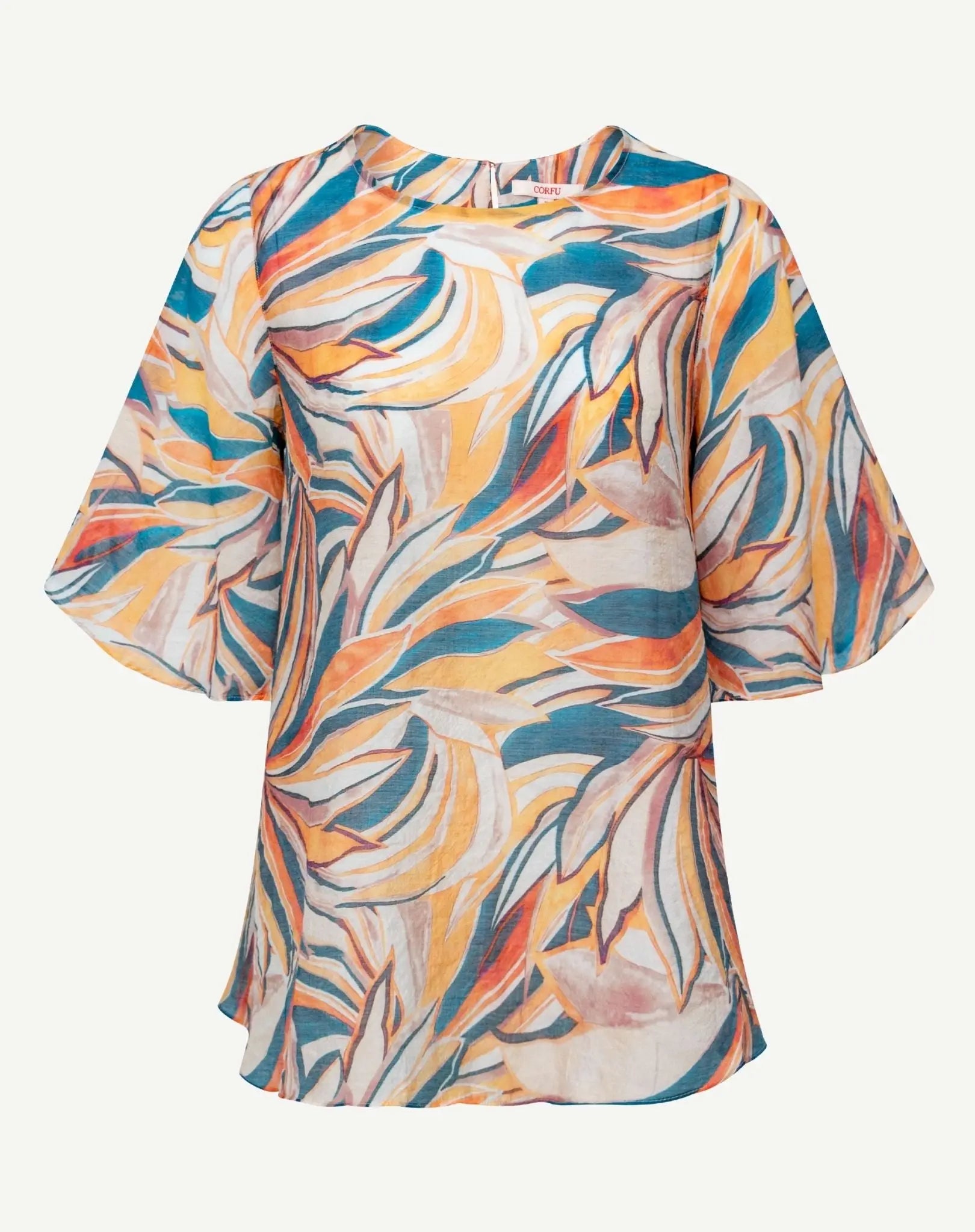 Teal Papaya Soft Print Blouse Corfu Jeans