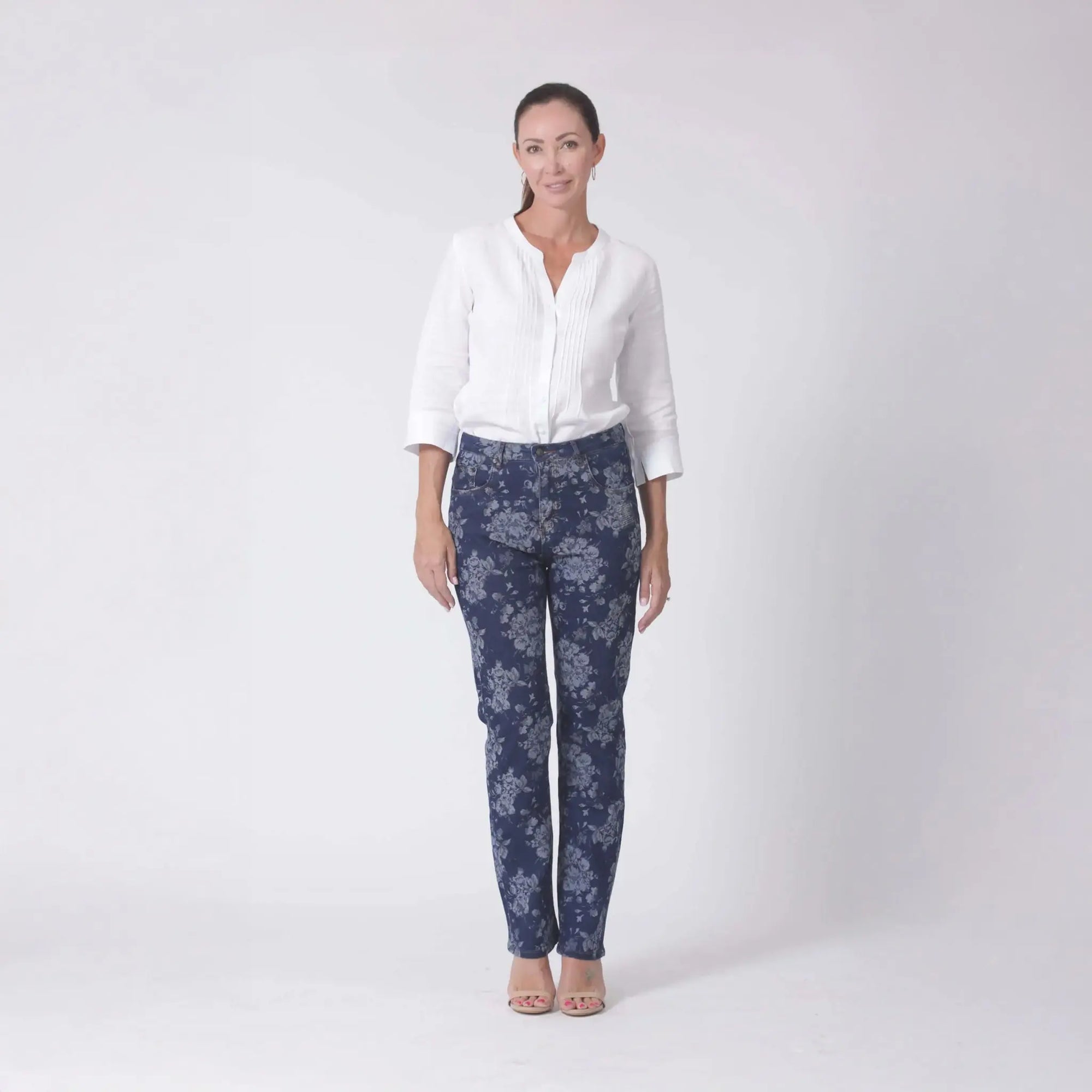 W04B1006 Flower Jacquard Denim Jeans Corfu Easy Living