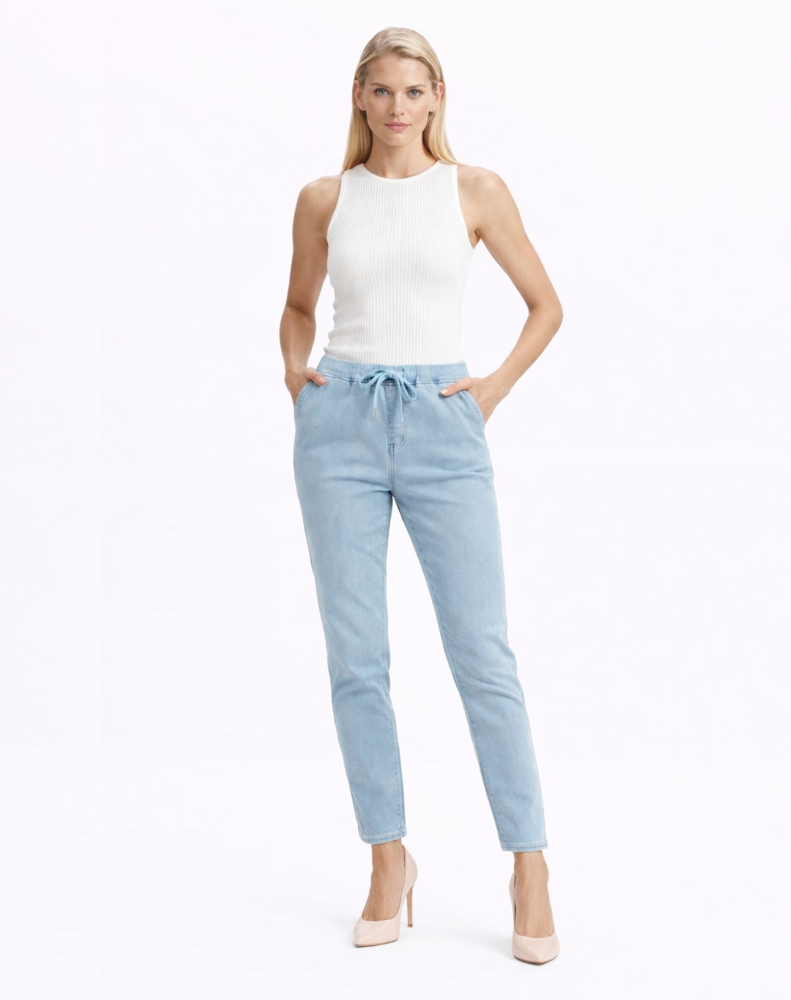 Harper Mist Wash Elasticated Denim Jeans Corfu Jeans