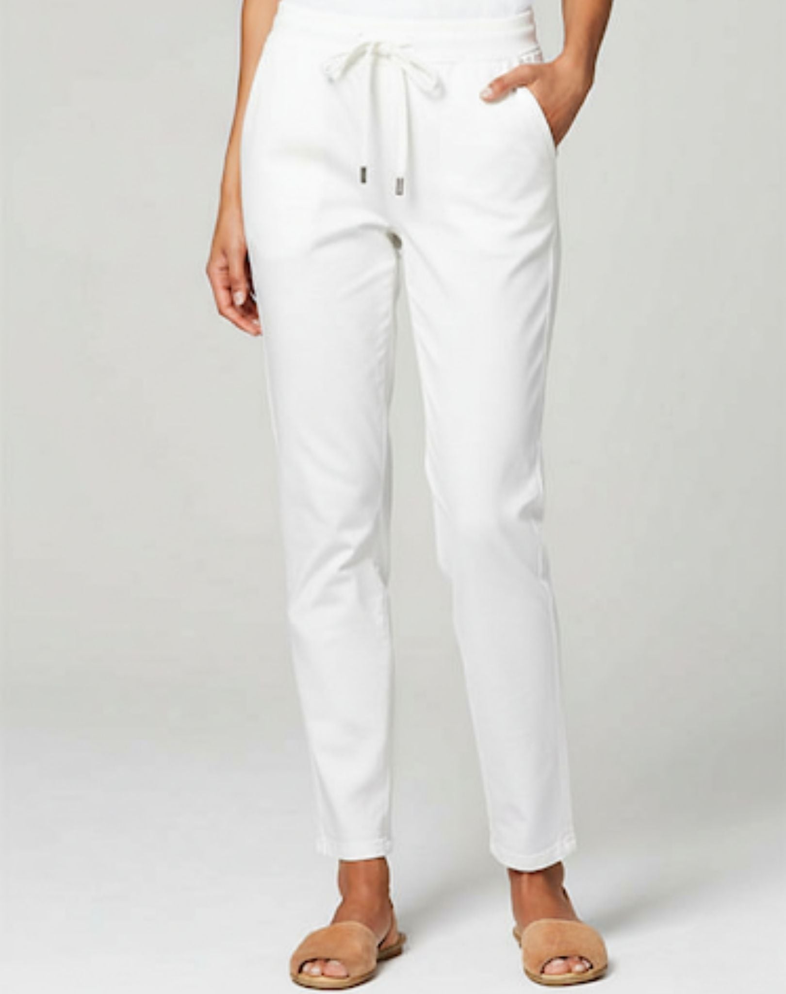 White Elasticated Drawstring Stretch Denim Jeans Corfu Jeans