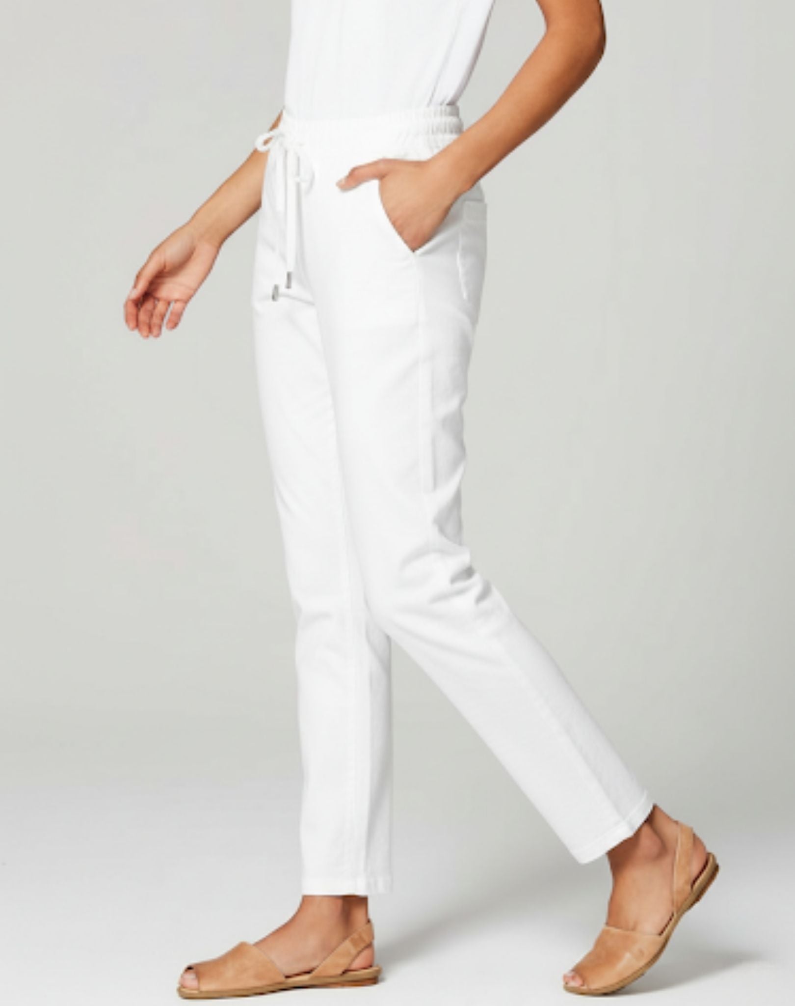 White Elasticated Drawstring Stretch Denim Jeans Corfu Jeans