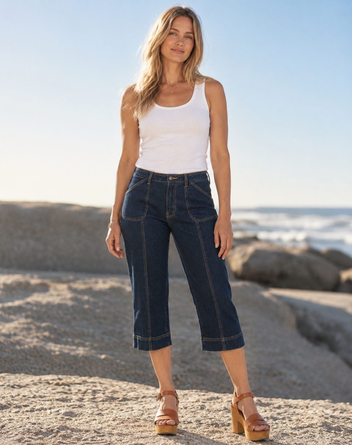 Razeena Heritage Wash Mid Rise Easy Fit Pedal Pusher Jeans Corfu Jeans