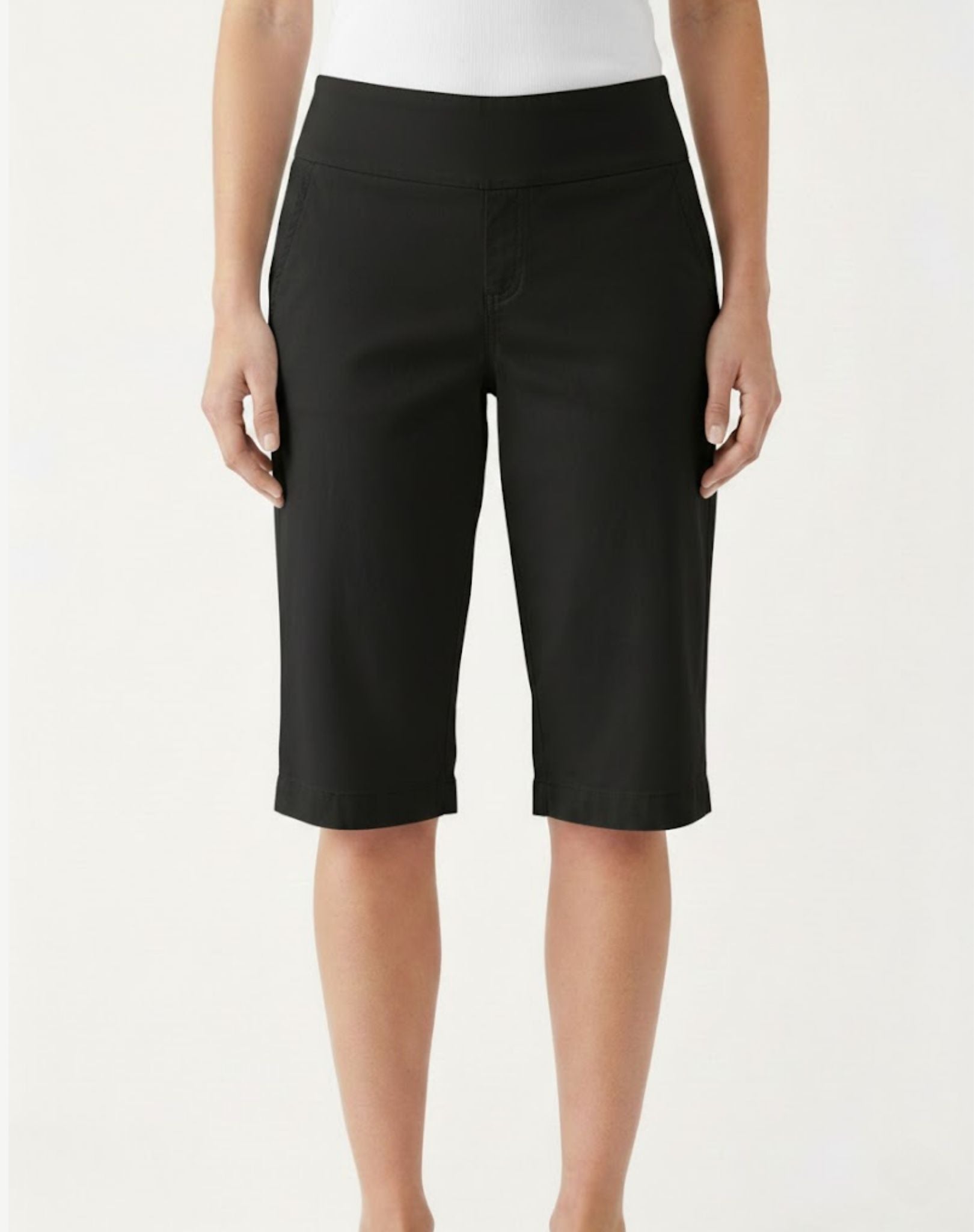 Black Essential Stretch Knee-Length Shorts Corfu Jeans
