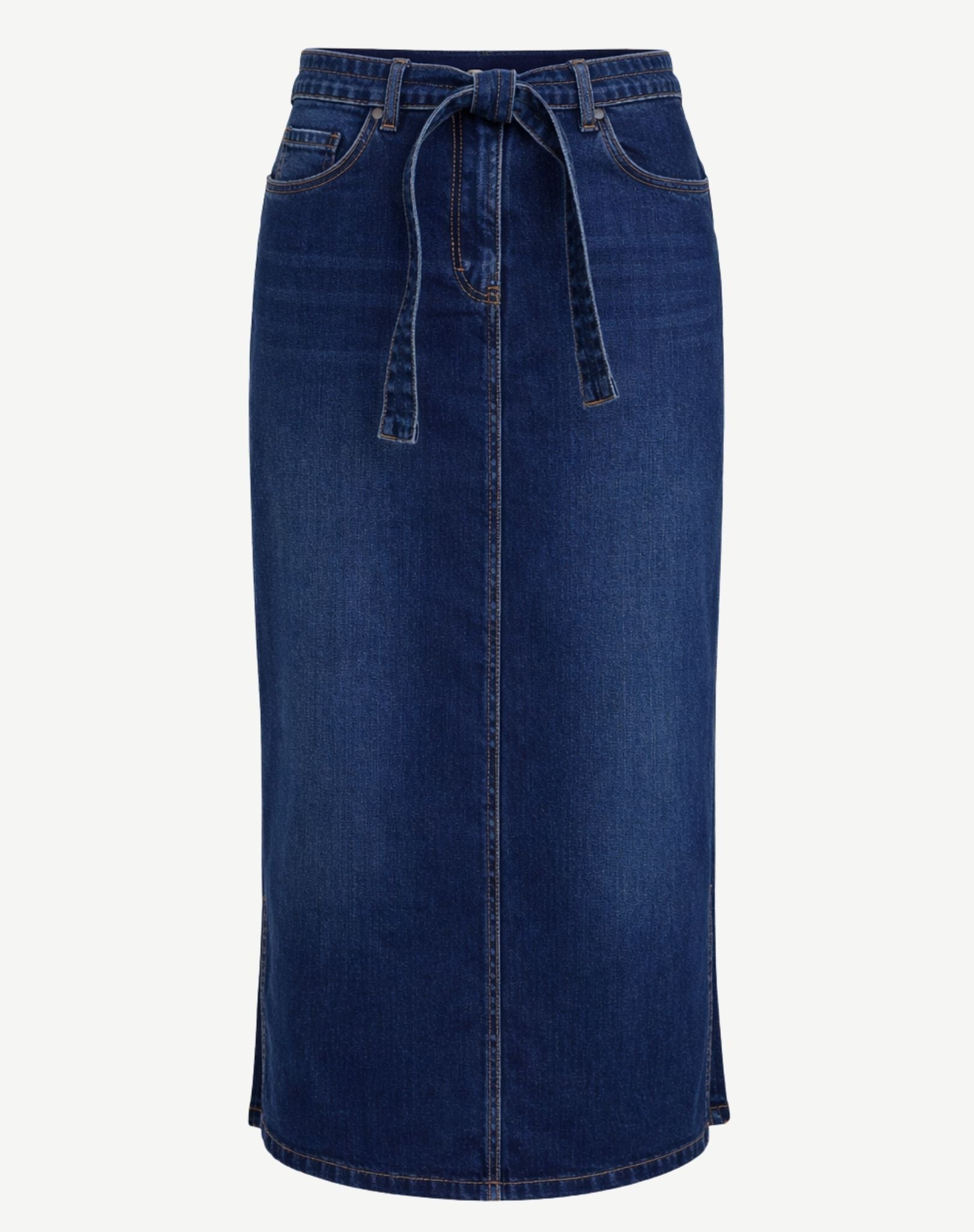 Ami French Blue Midi Denim Skirt with Pockets Corfu Jeans