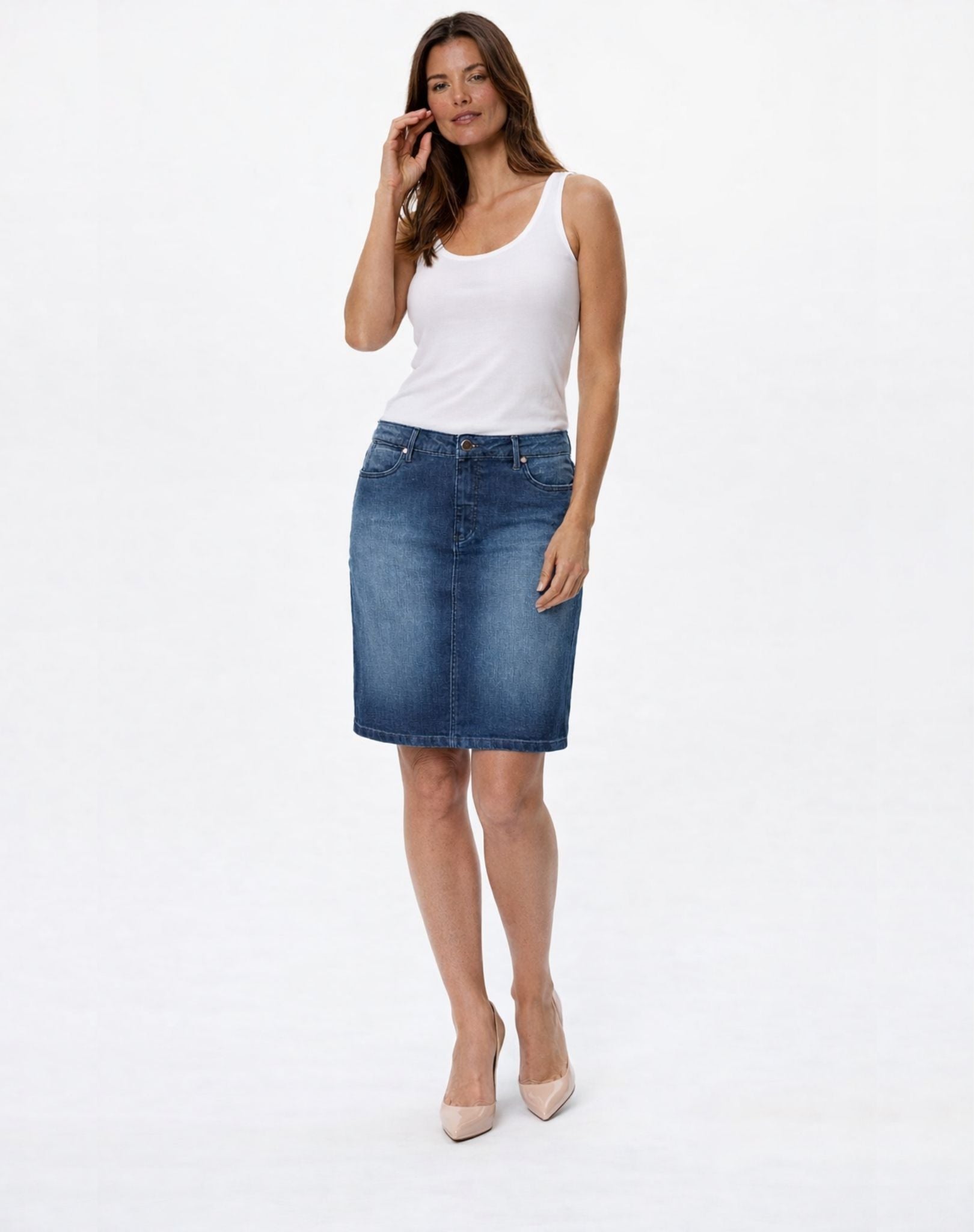 W04B5198 Clara French Blue Denim Skirt Corfu Jeans