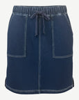 W04B5201 Indigo Night Stretch Knee Length Denim Skirt with Pockets Corfu Jeans