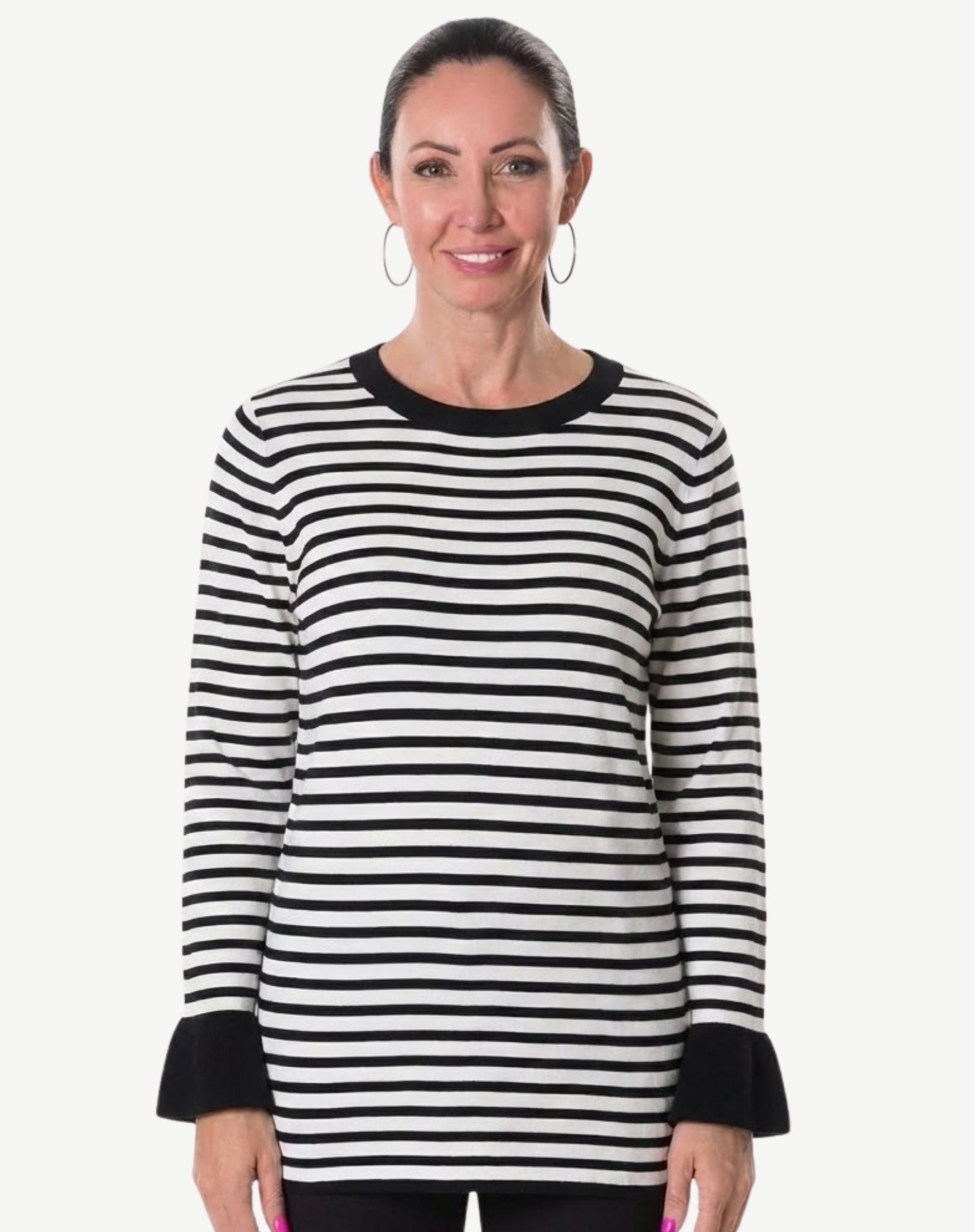 Black and Cream Striped Long Sleeve Top Corfu Jeans