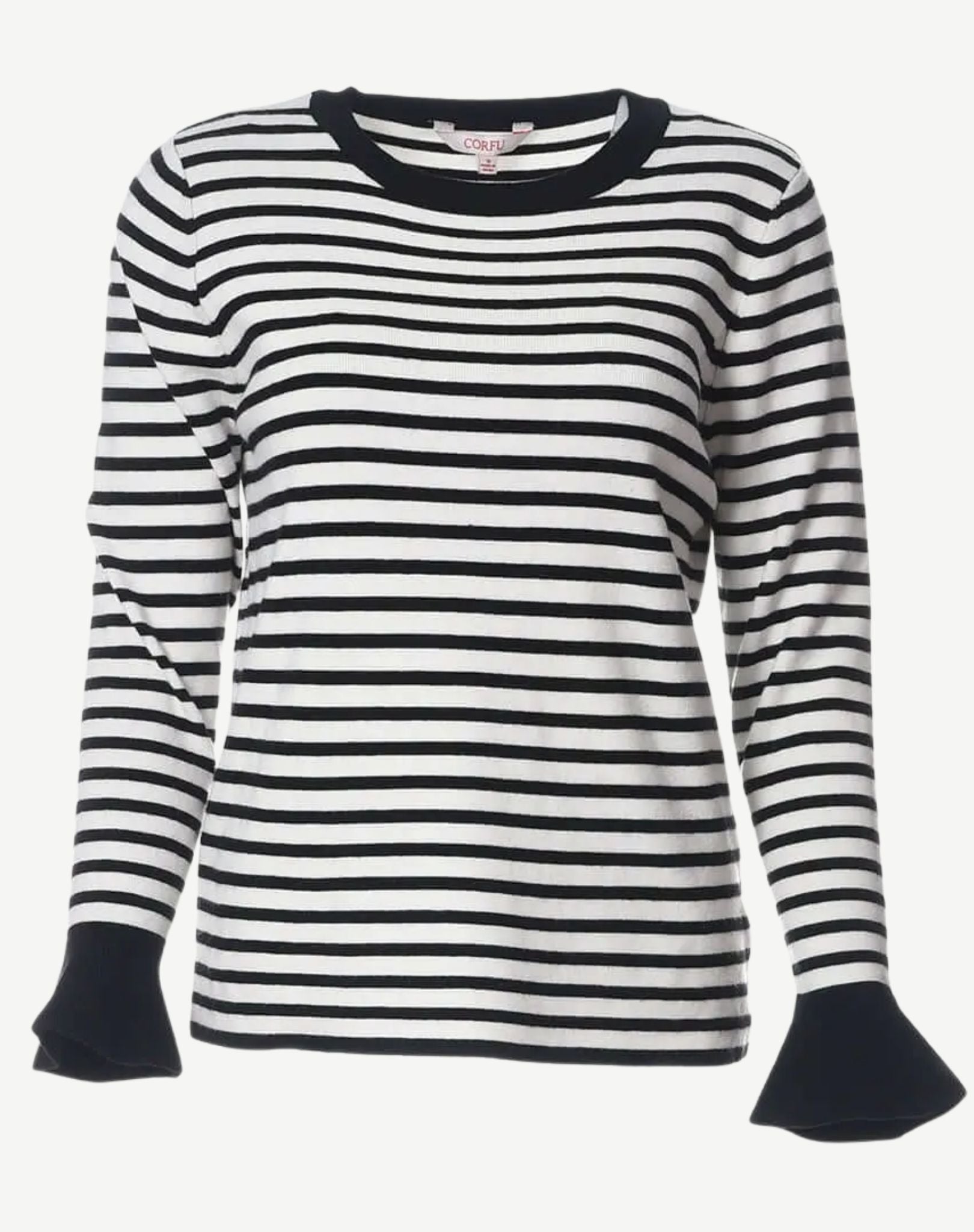 Black and Cream Striped Long Sleeve Top Corfu Jeans