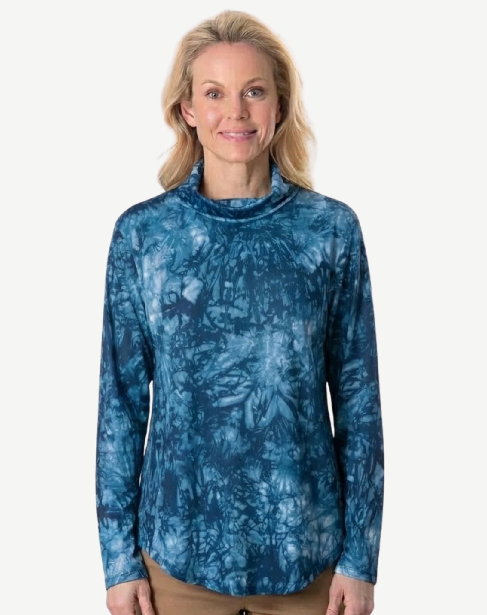 Denim Effect Long Sleeve High Neck Top Corfu Easy Living