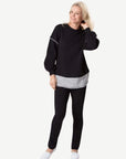 Black Athleisure Micro Knit Long Sleeve Jumper Corfu Jeans