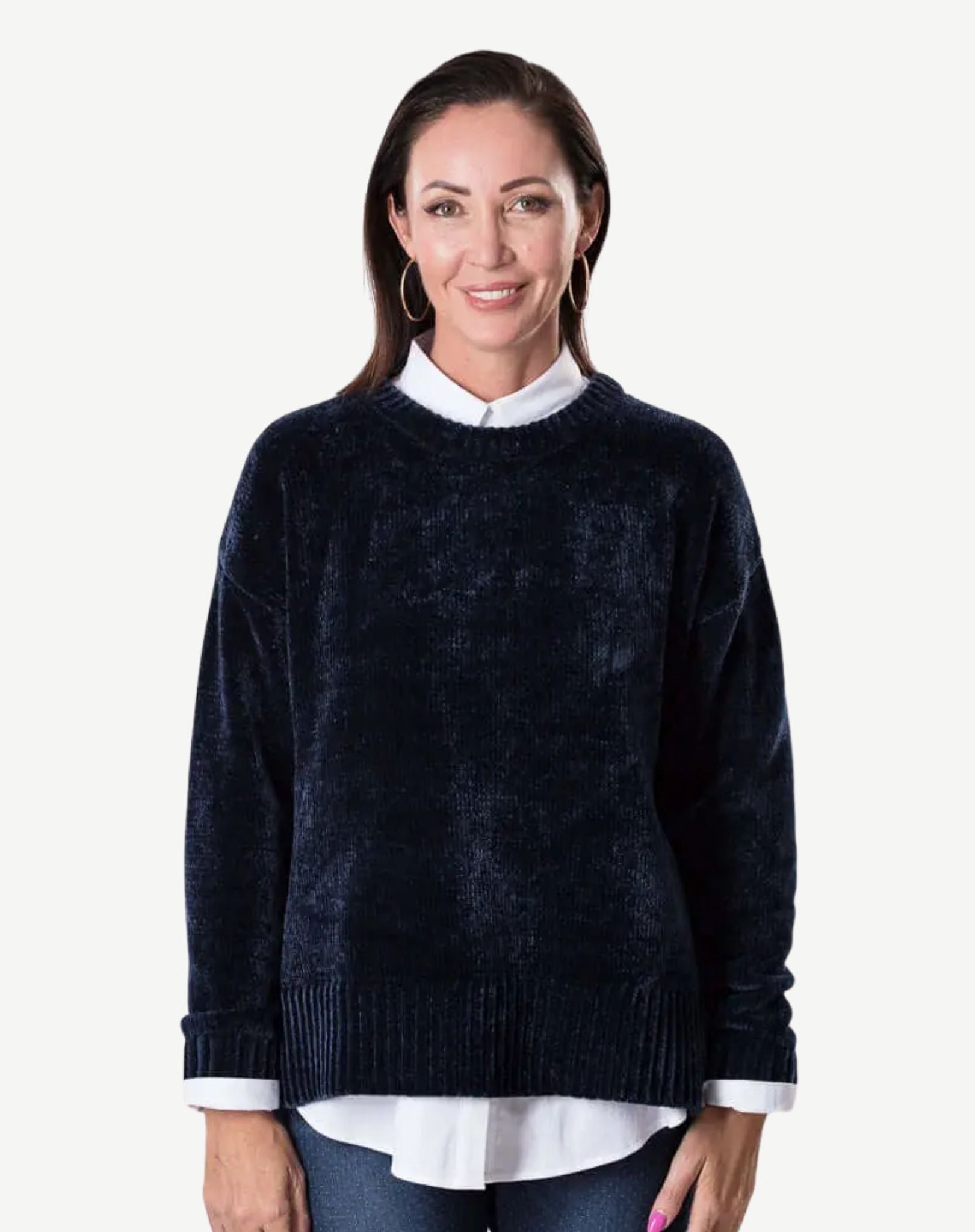 Indigo Chenille Knit Long Sleeve Jumper Corfu Jeans