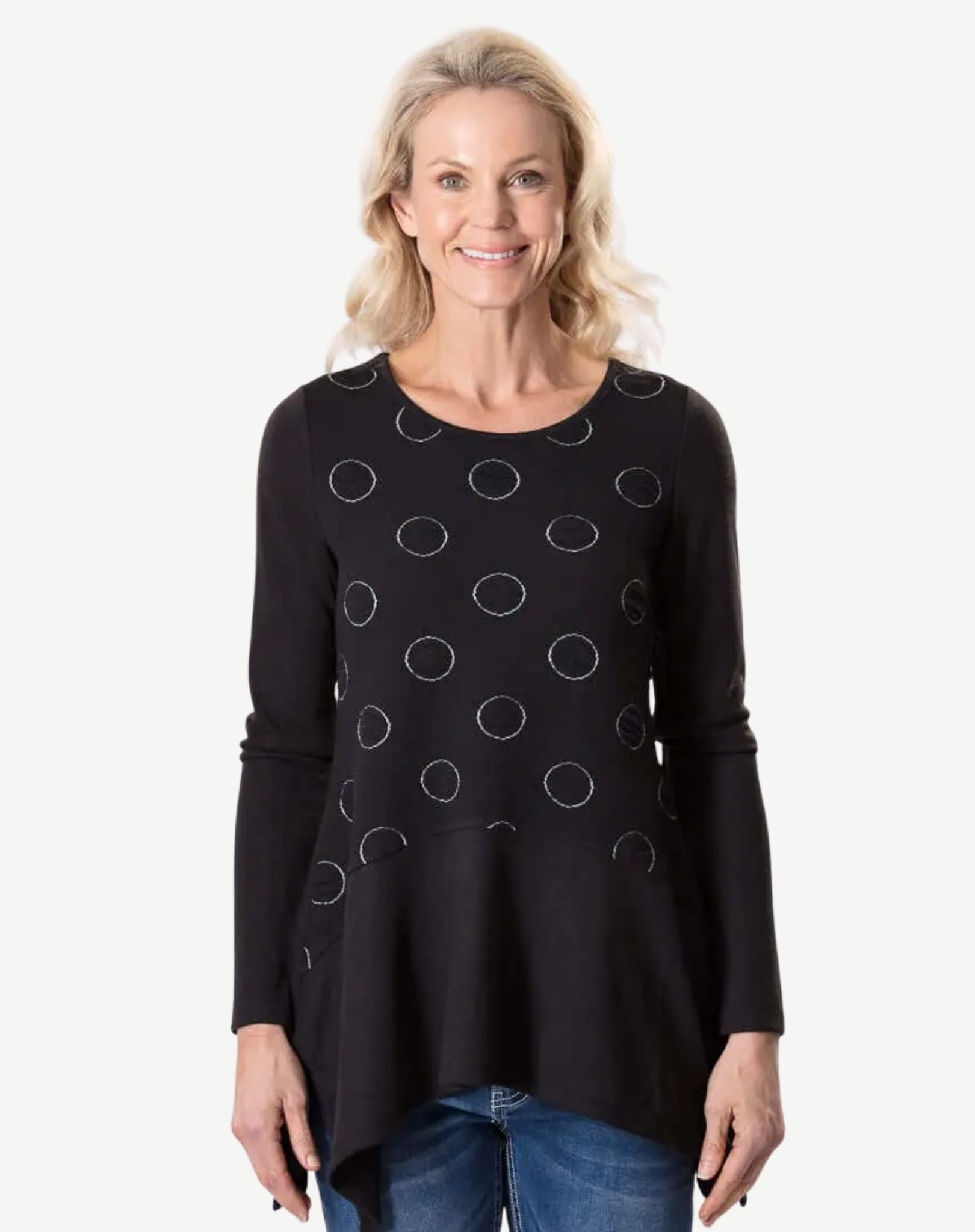 Black Jacquard Spot Knit Long Sleeve Top Corfu Jeans