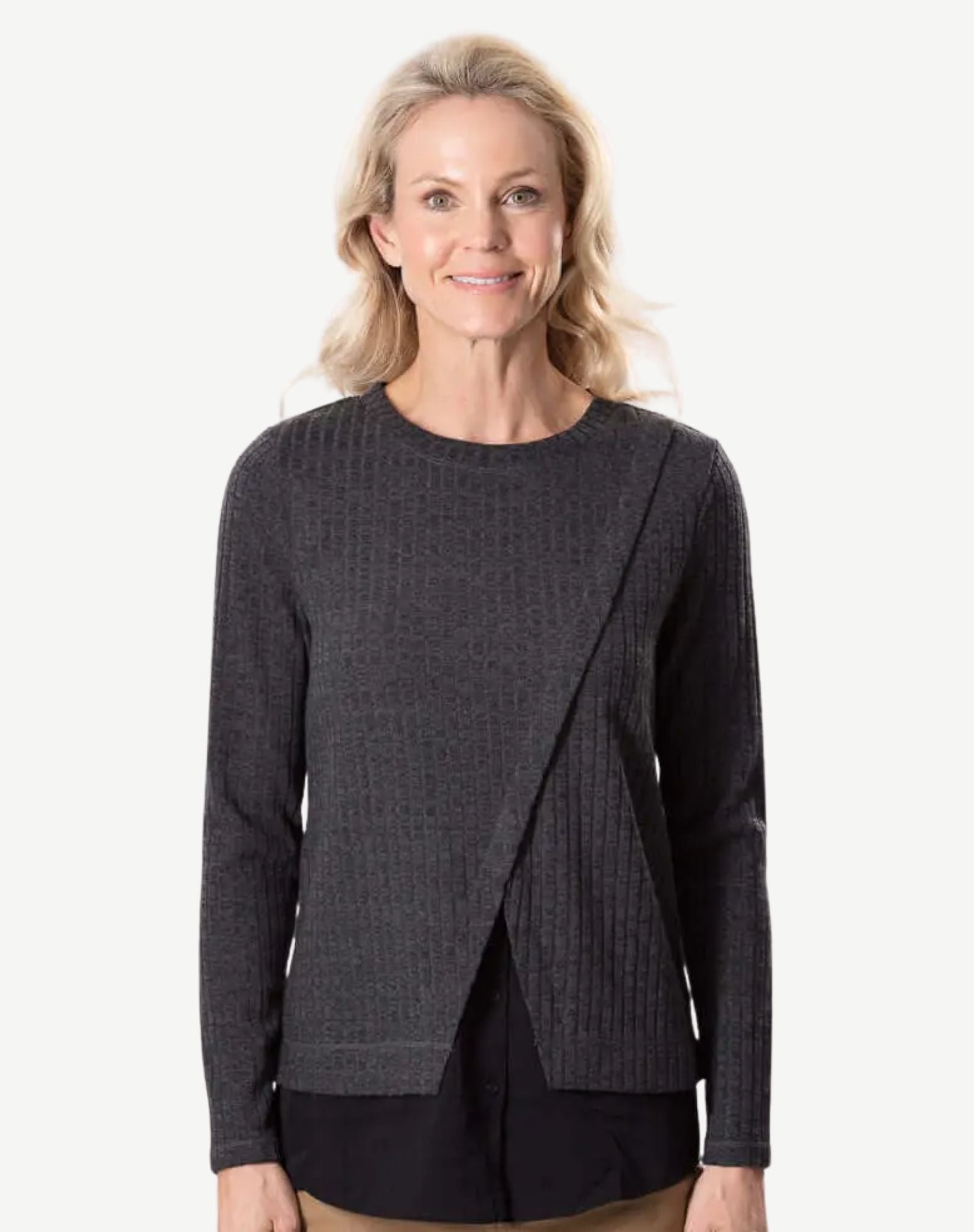 Charcoal Stretch Rib Knit Top Corfu Jeans