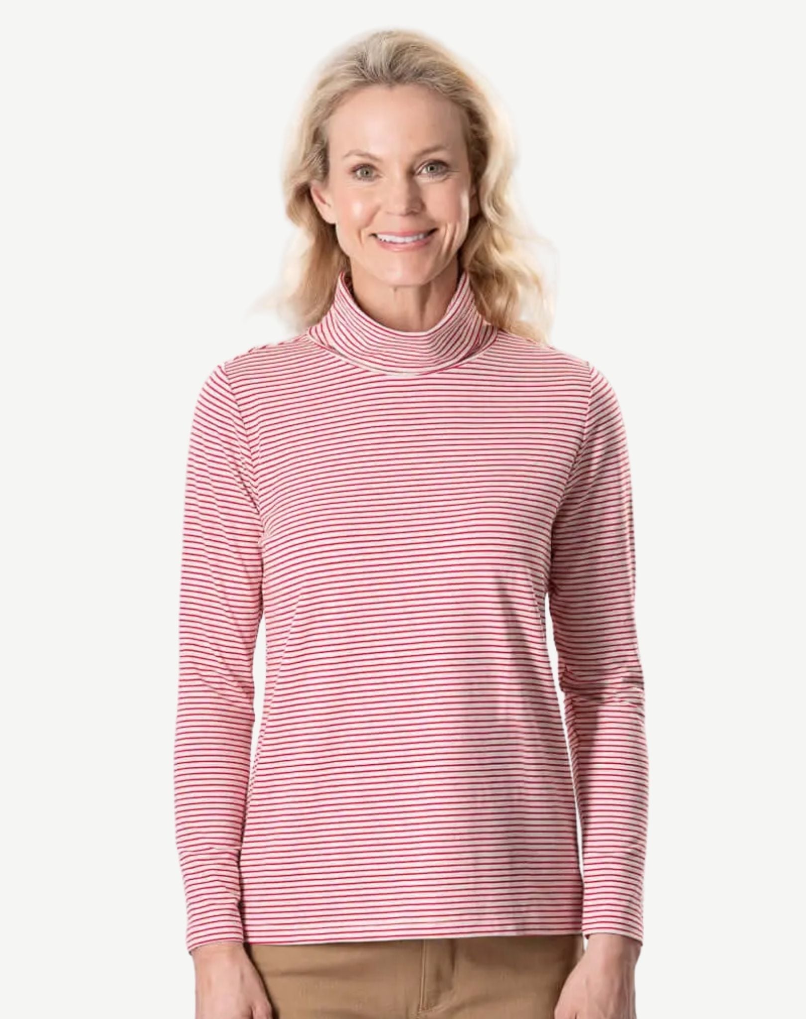 W2048237 Red Cotton Dyed Stripe Turtleneck Corfu Jeans