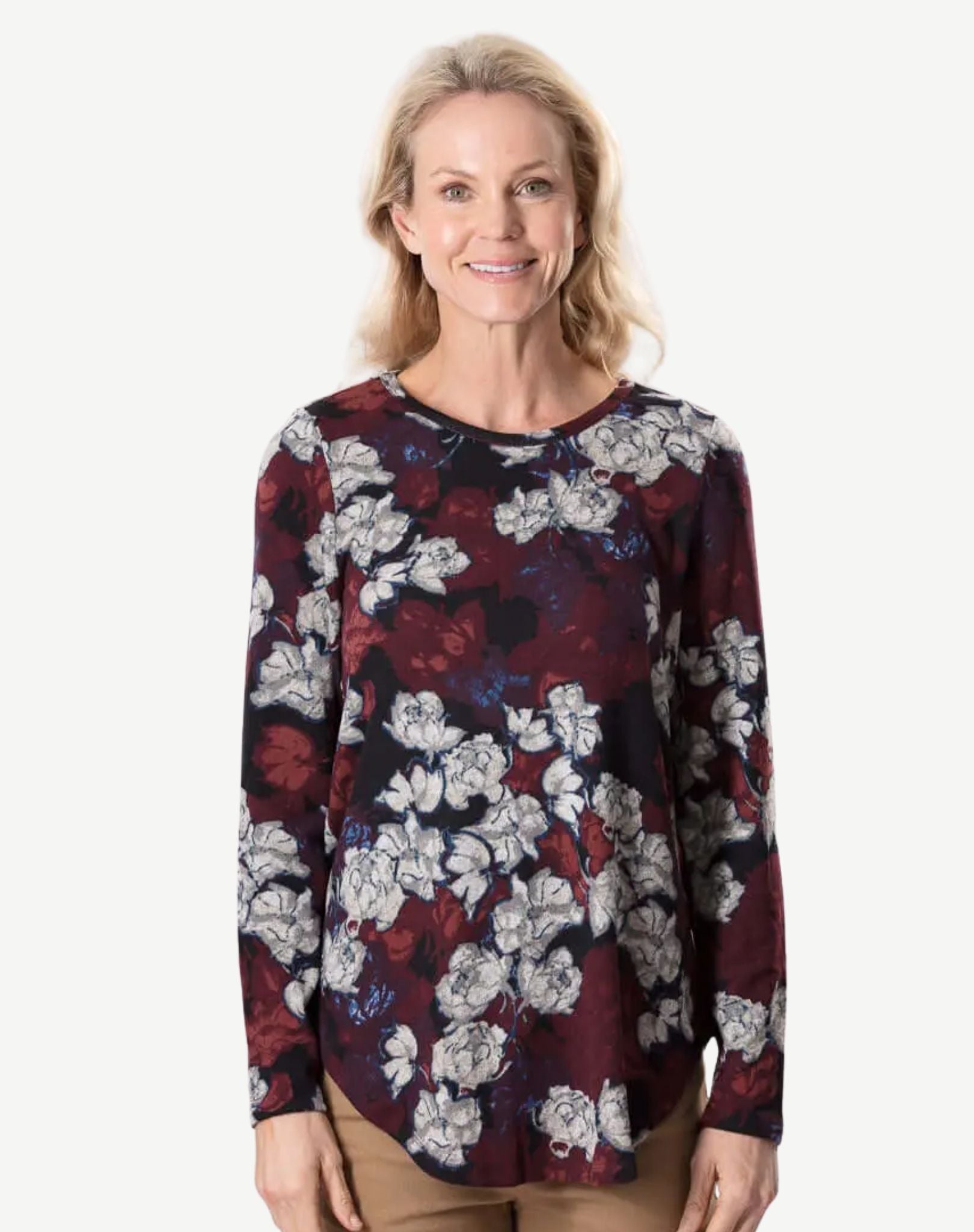 Merlot Soft Brushed Long Sleeve Stretch Top Corfu Jeans