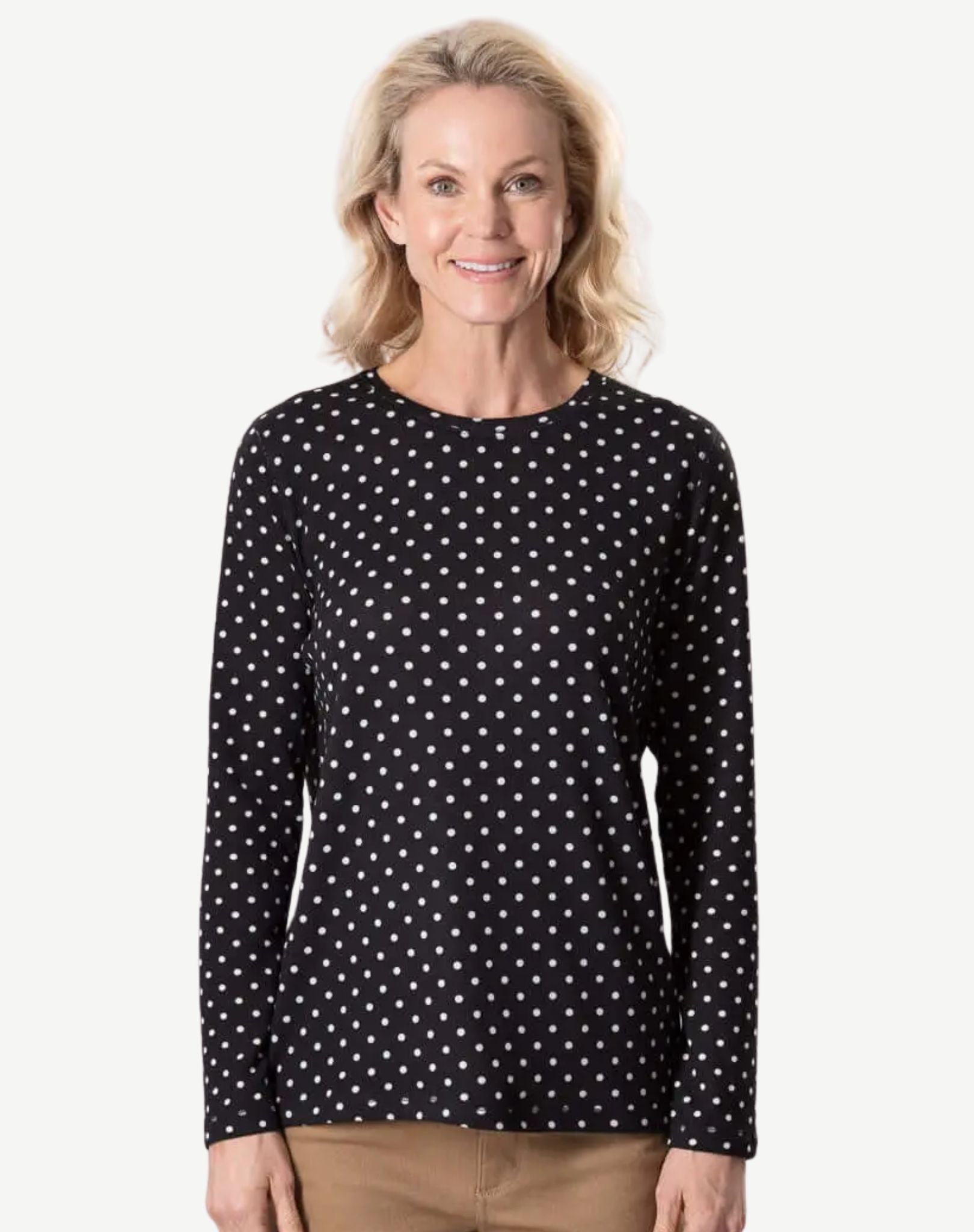 Black Spot Soft Brushed Long Sleeve Knit Top Corfu Jeans