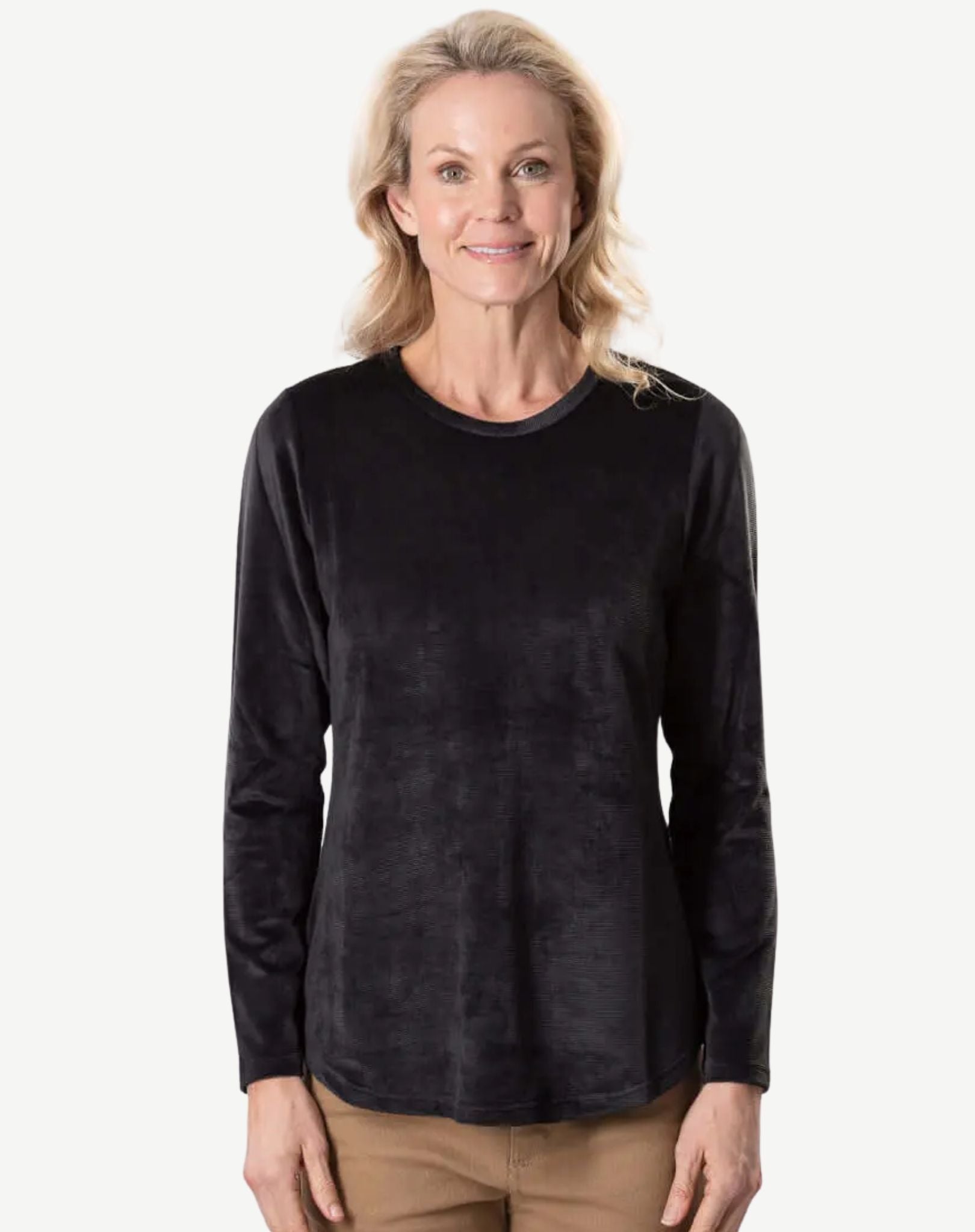 Charcoal Rib Velour Long Sleeve Top Corfu Jeans