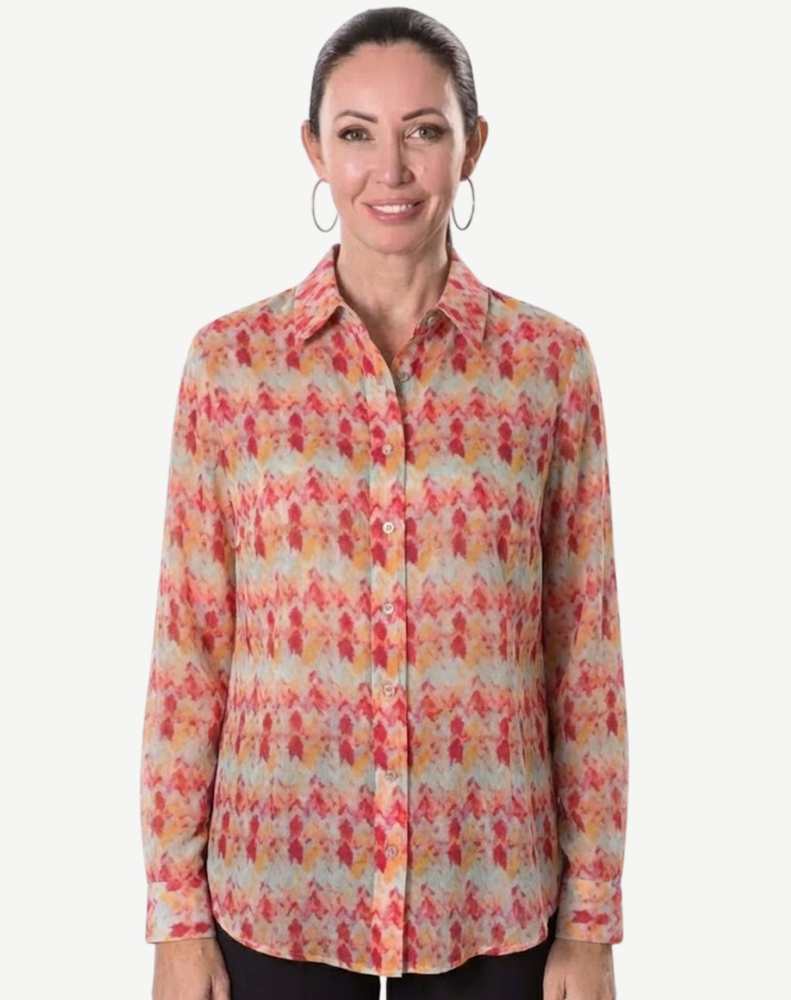 Pink and Red Geometric Patterned Long Sleeve Shirt Corfu Jeans