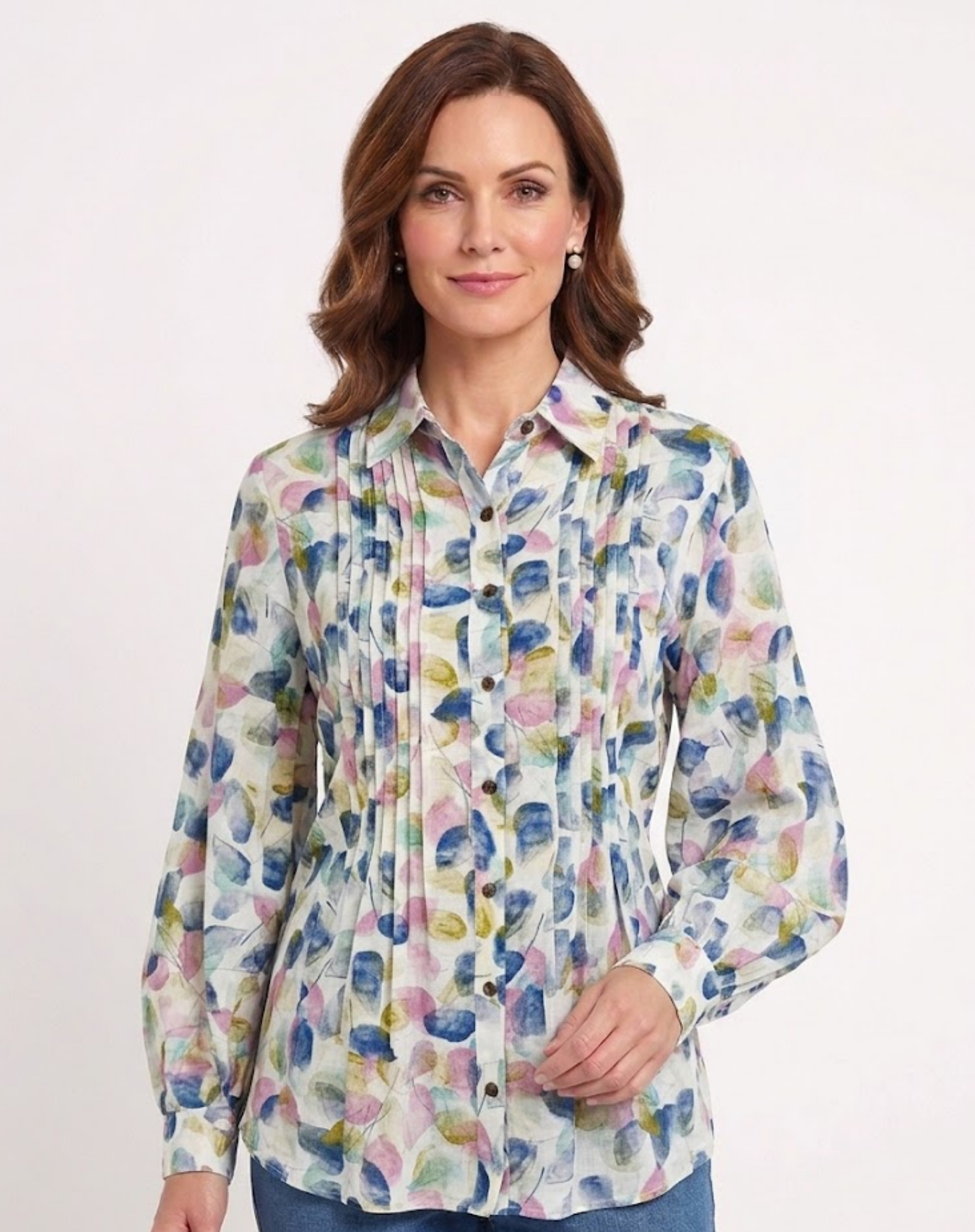 Winter Leaves Printed Linen Cotton Shirt Corfu Jeans