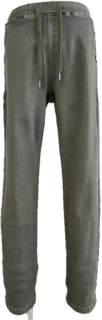 W2412329 OLIVE COLOURED MICRO KNIT STRETCH DENIM PANTS Corfu Jeans