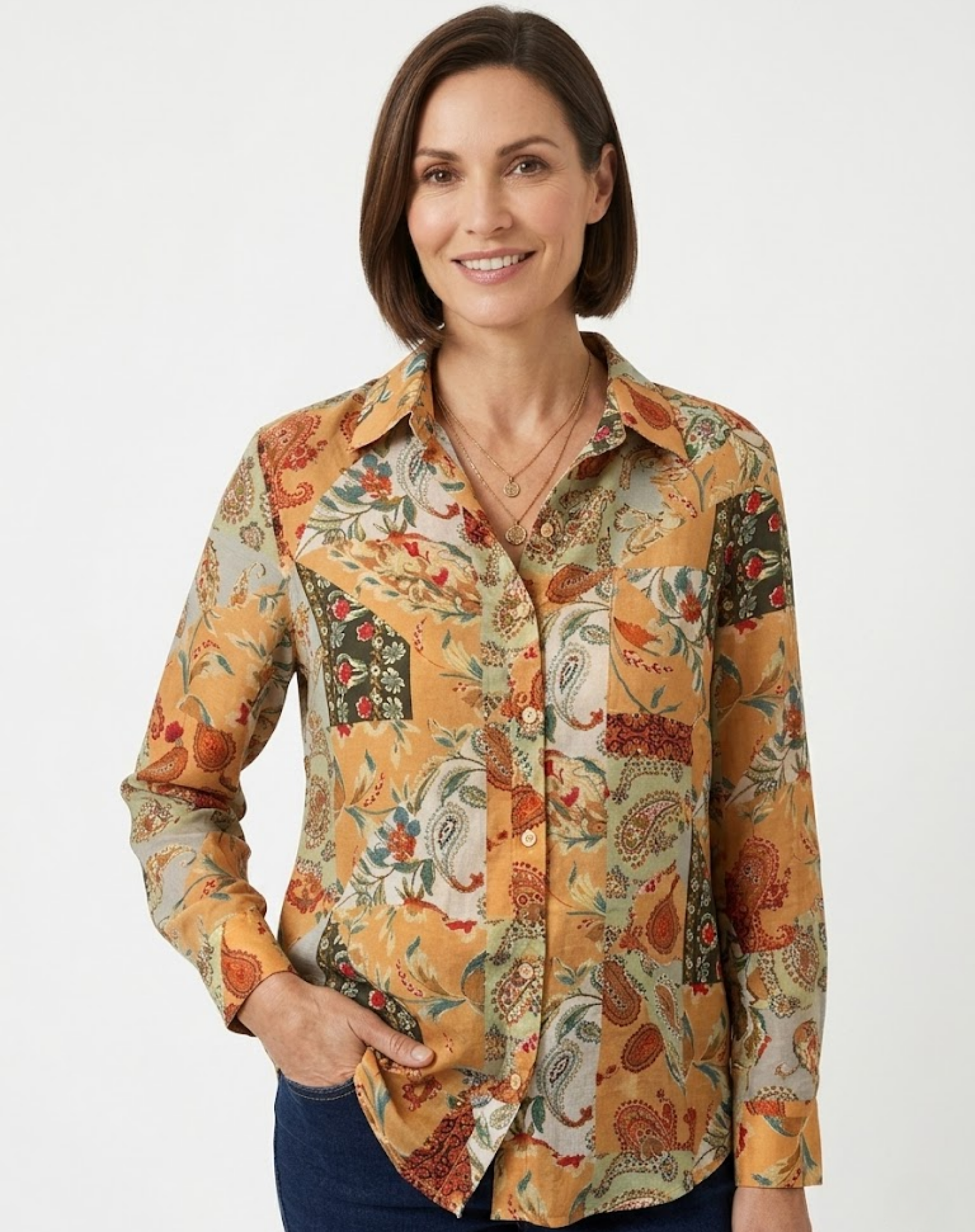 Sage Patchwork Shirt Corfu Jeans