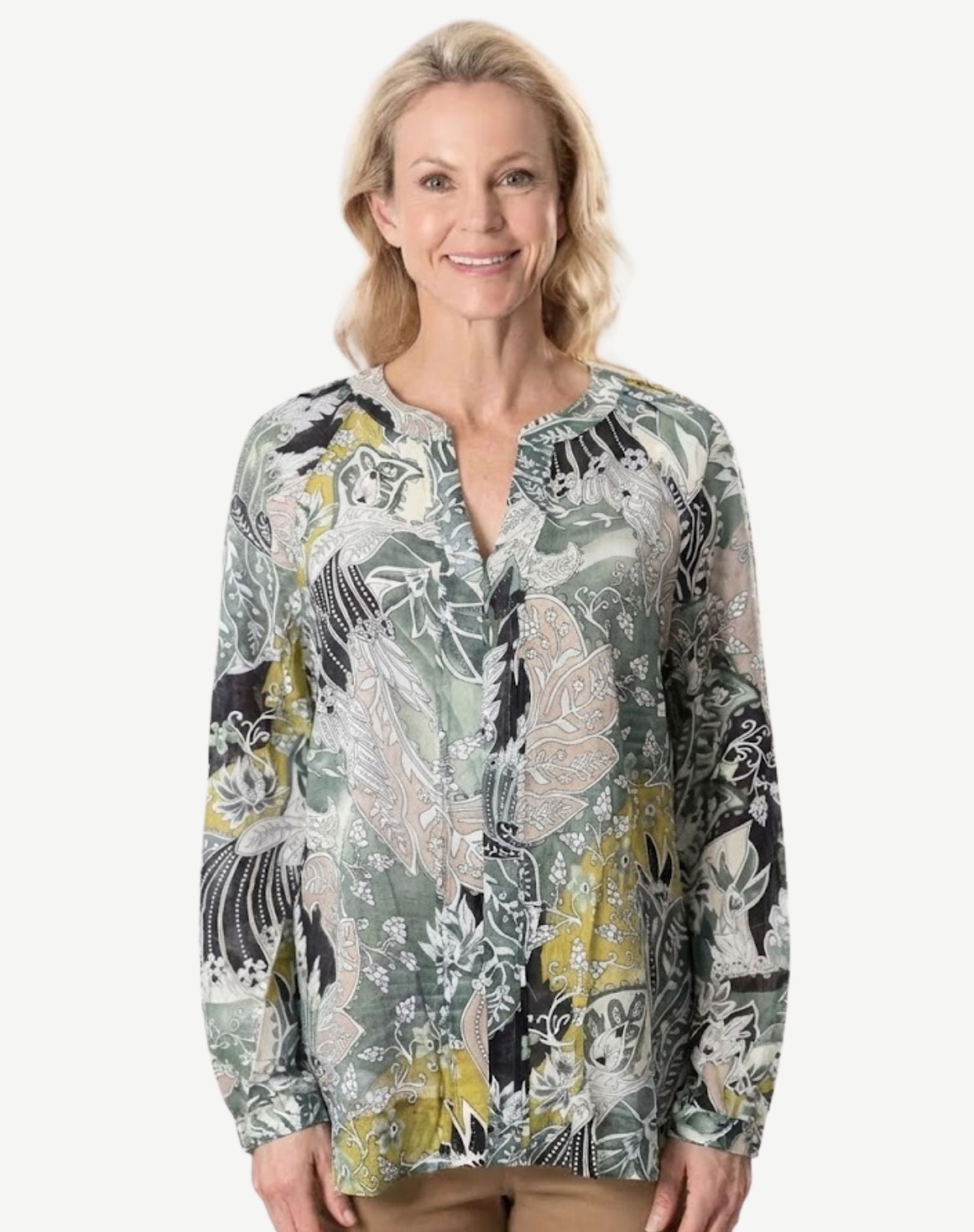 DELIGHTFUL SOFT PRINT LONG SLEEVE BLOUSE Corfu Jeans