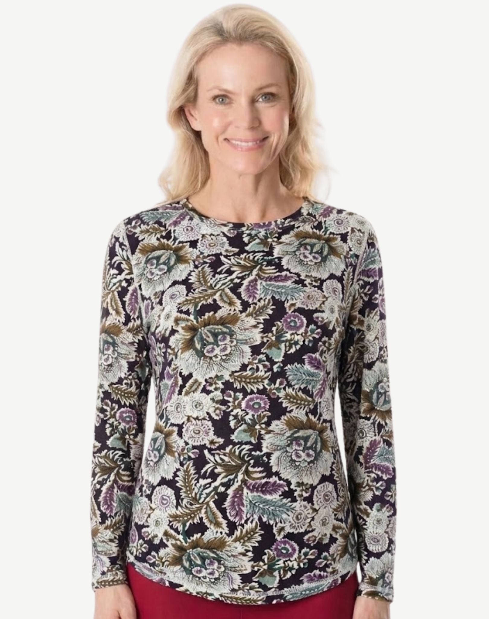 SCOTTISH VIOLET SOFT BRUSHED LONG SLEEVE KNIT TOP Corfu Jeans