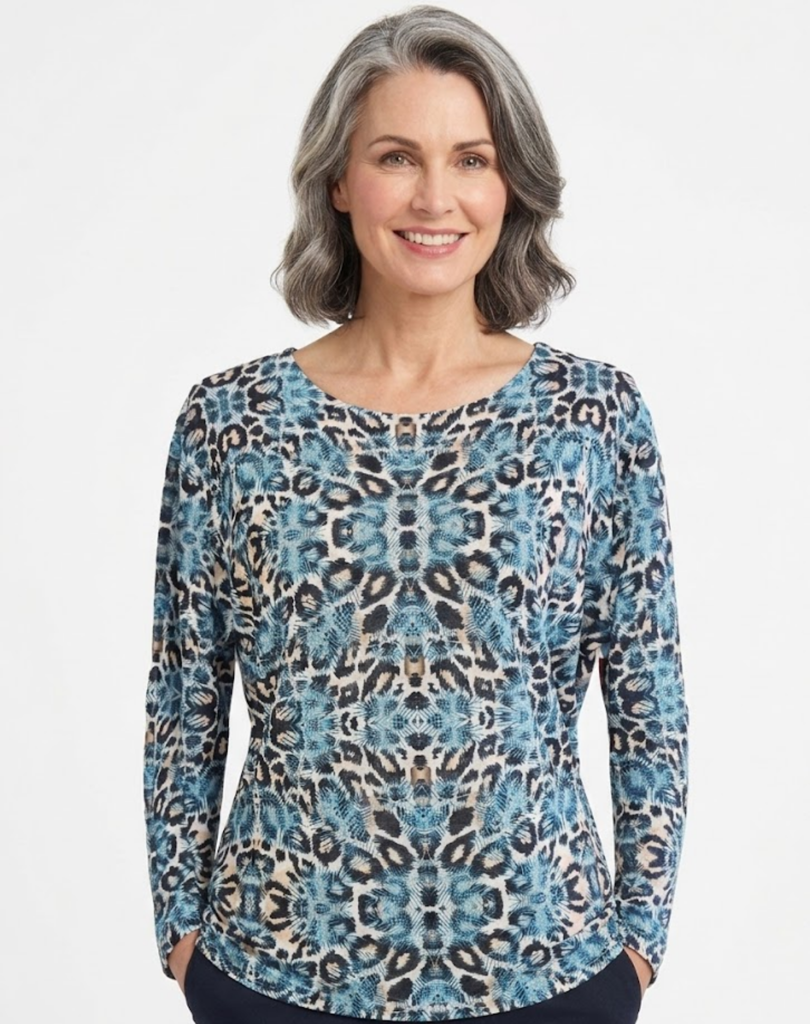 Blue Camouflage Long Sleeve Knit Top Corfu Jeans