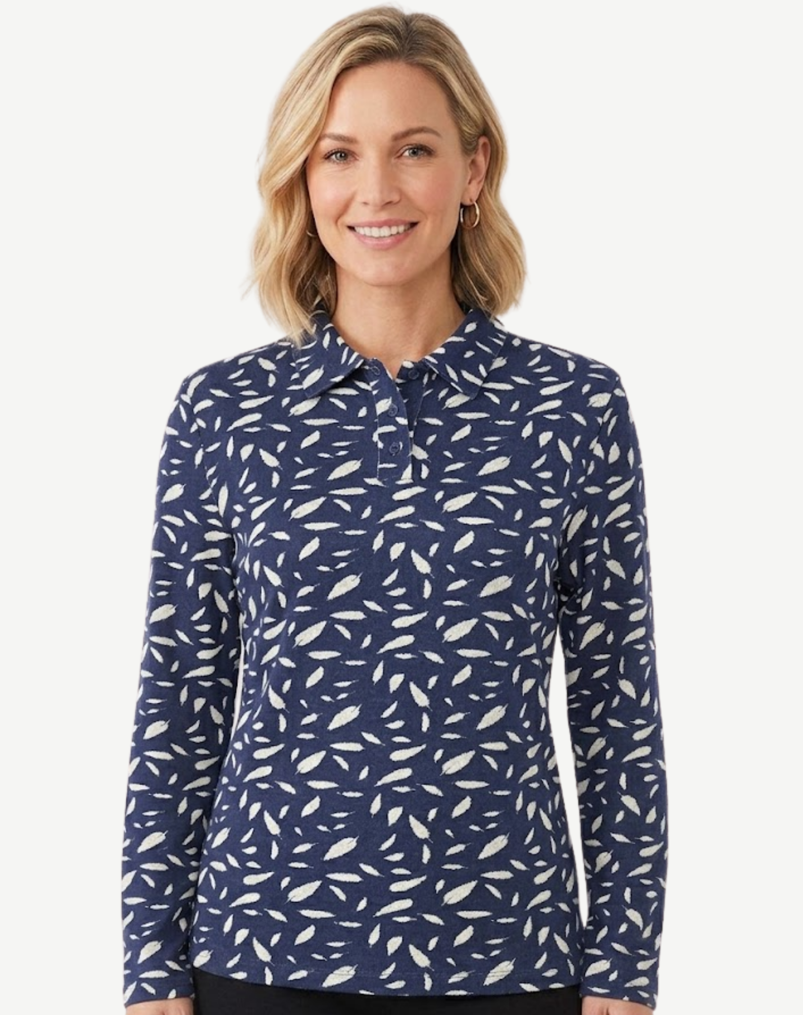 Navy Leaves Long Sleeve Knit Top Corfu Jeans