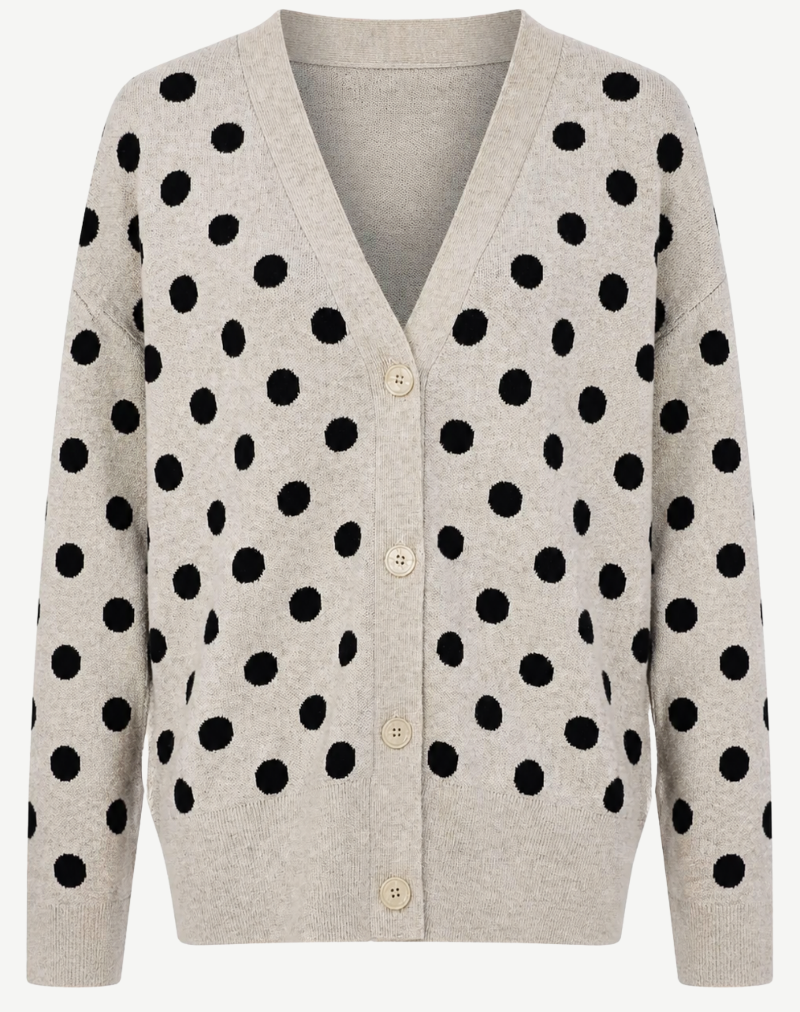 W2449228 OATMEAL/BLACK SOFT SPOT KNIT CARDIGAN Corfu Jeans