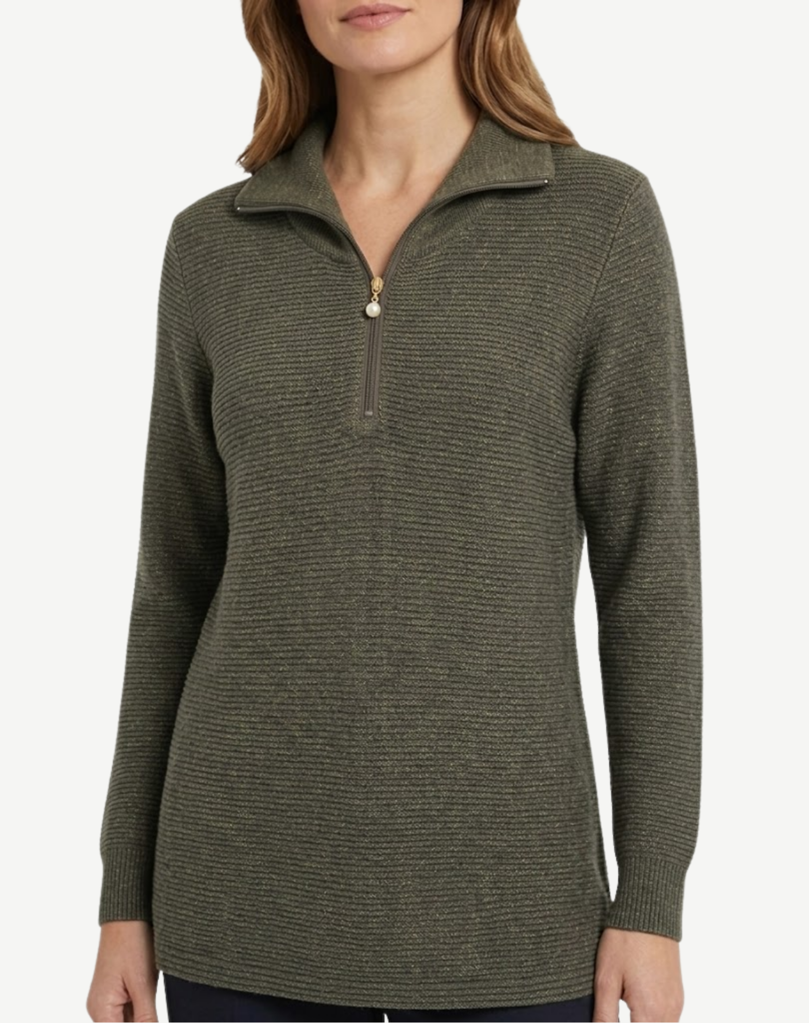 Olive Marle Soft Knit Jumper with Zip Corfu Jeans