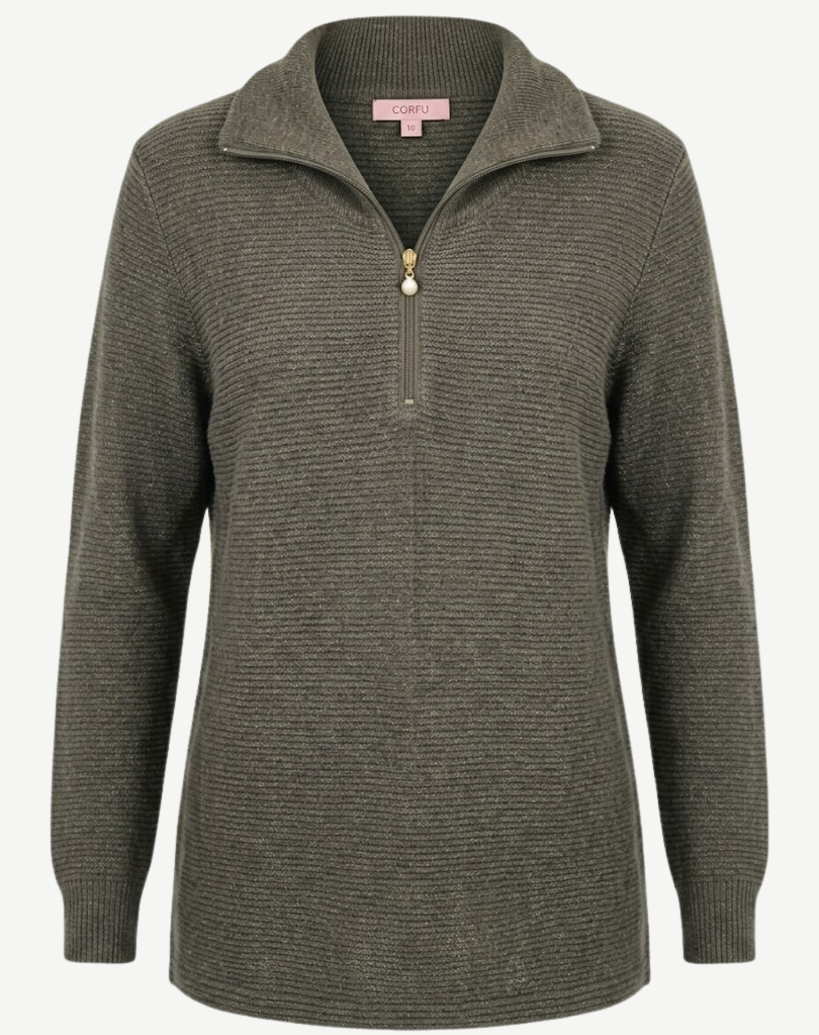 Olive Marle Soft Knit Jumper with Zip Corfu Jeans