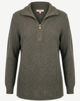 Olive Marle Soft Knit Jumper with Zip Corfu Jeans