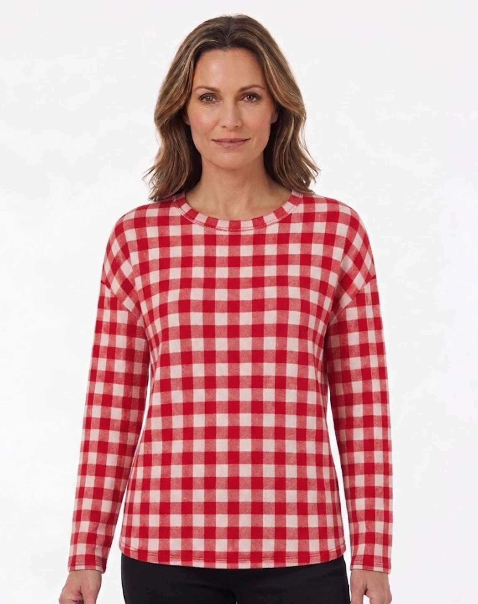 Raspberry Glace Check Knit Top Corfu Jeans