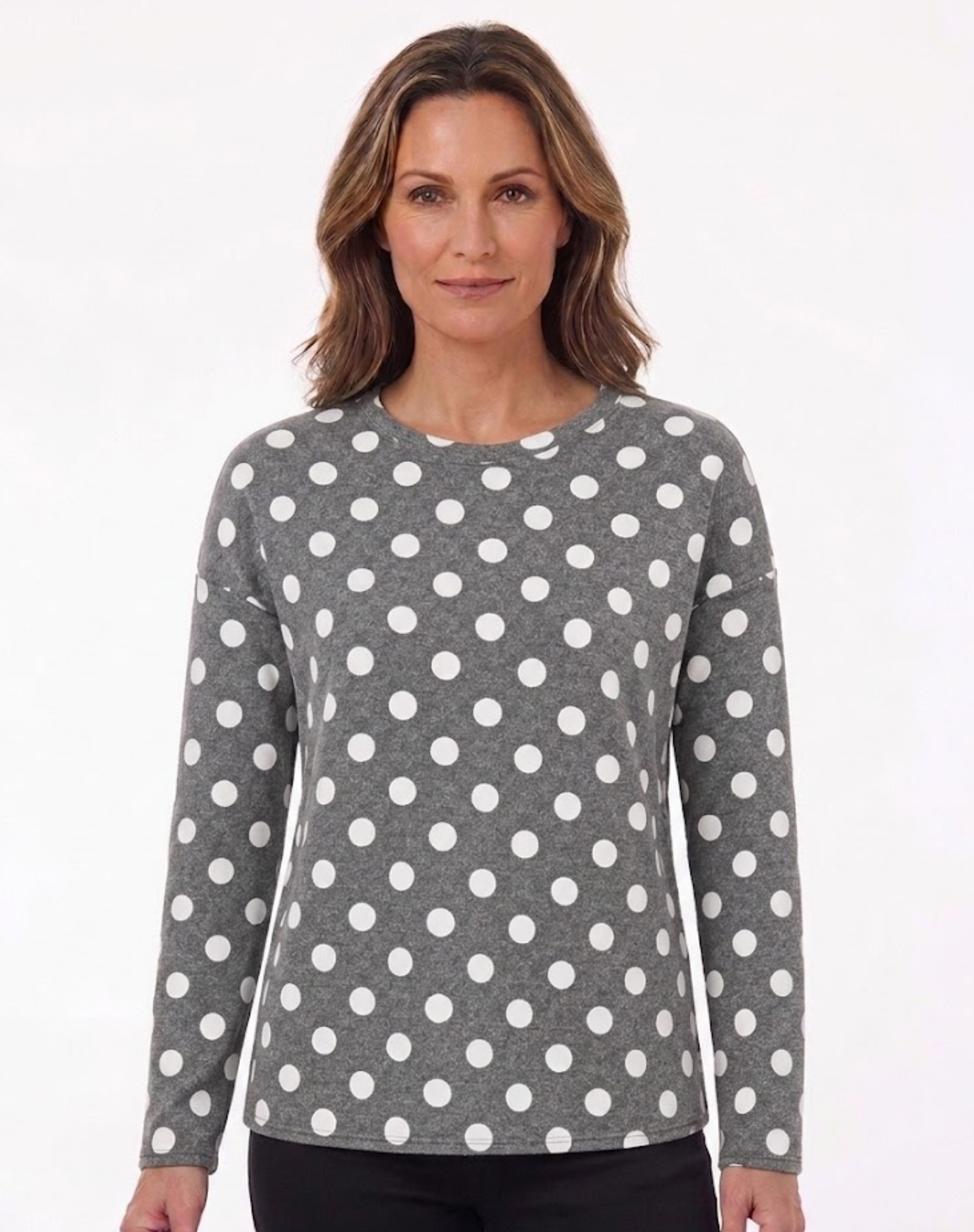 Smoke Grey Large Spot Knit Top Corfu Jeans