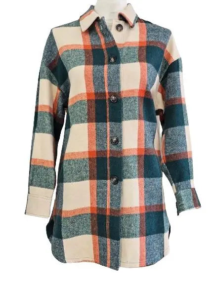 W2467664 FOREST SPICE BRUSHED CHECK LONG SHIRT JACKET Corfu Jeans