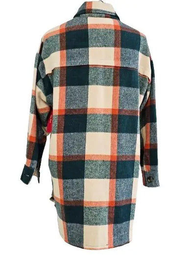 W2467664 FOREST SPICE BRUSHED CHECK LONG SHIRT JACKET Corfu Jeans