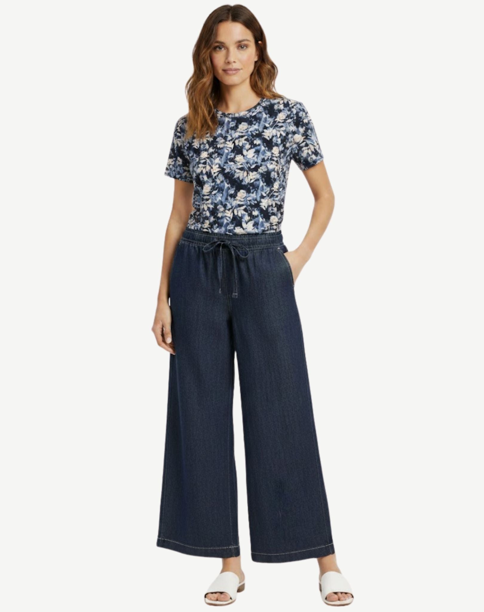 Bettina Wash Cotton Blend Wide Leg Denim Corfu Jeans