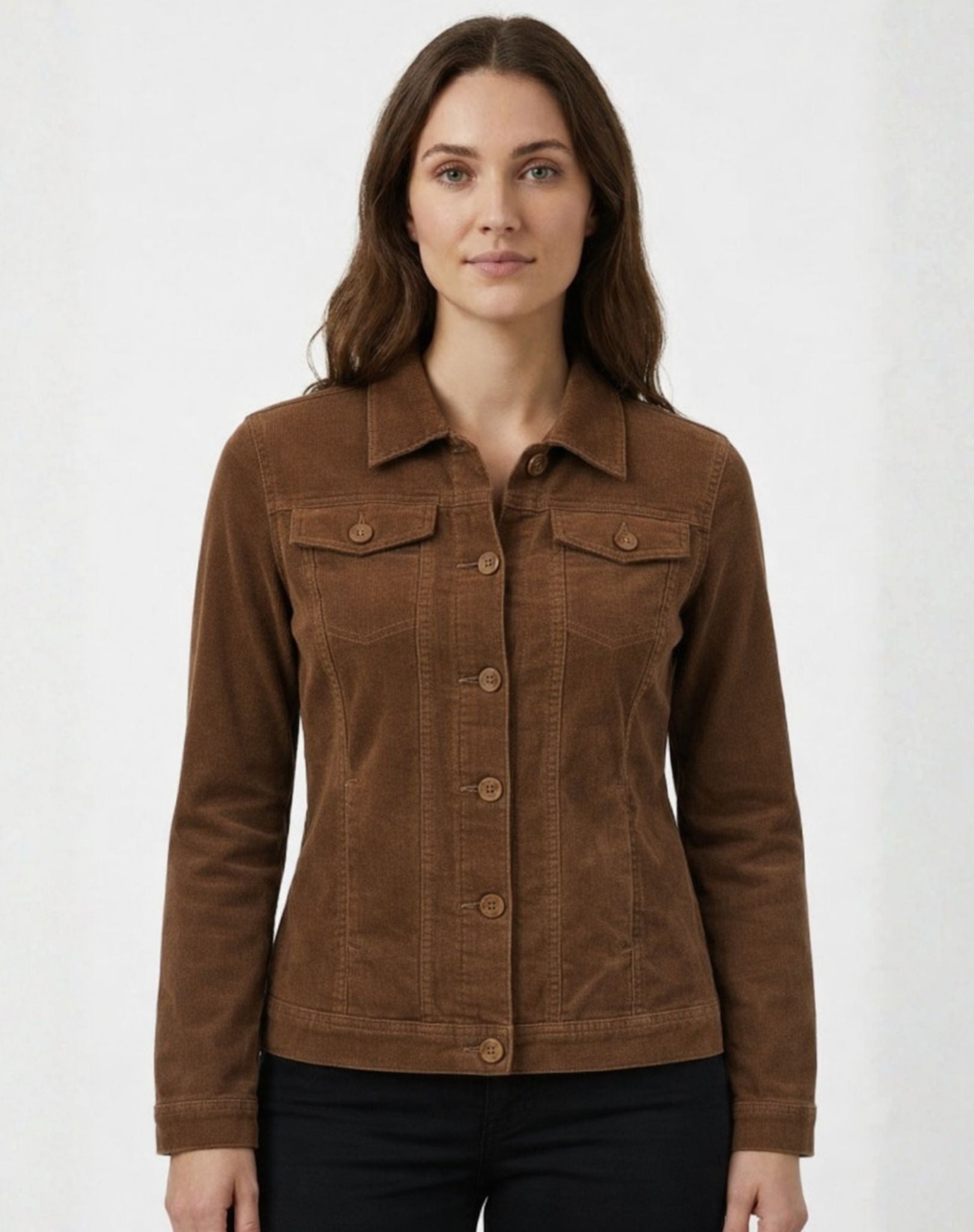 Dark Walnut Classic 21W Stretch Cord Denim Jacket Corfu Jeans