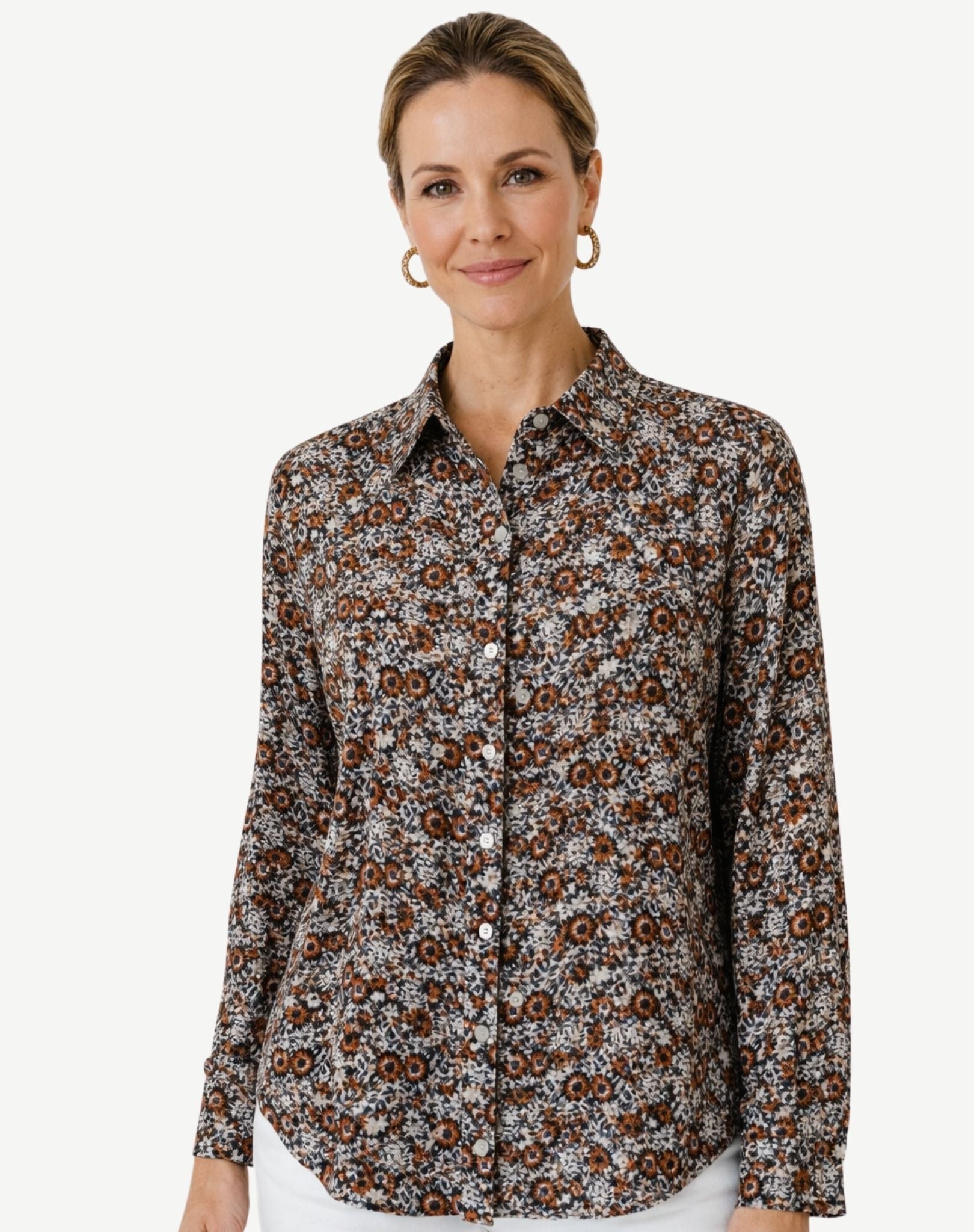 Frosty Blooms Printed Long Sleeve Shirt Corfu Jeans