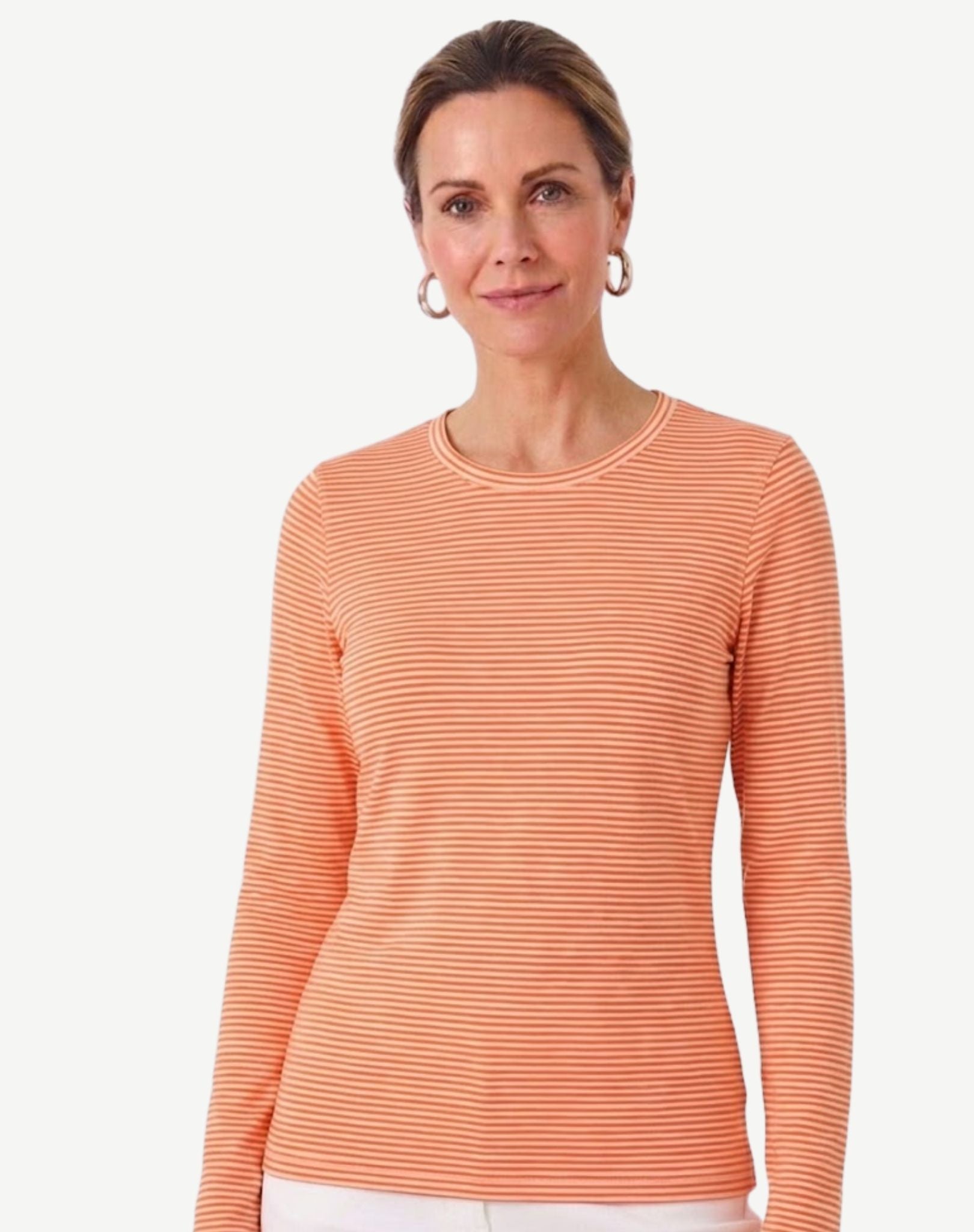 Striped Cotton Long Sleeve Tee - Brick & White Corfu Jeans