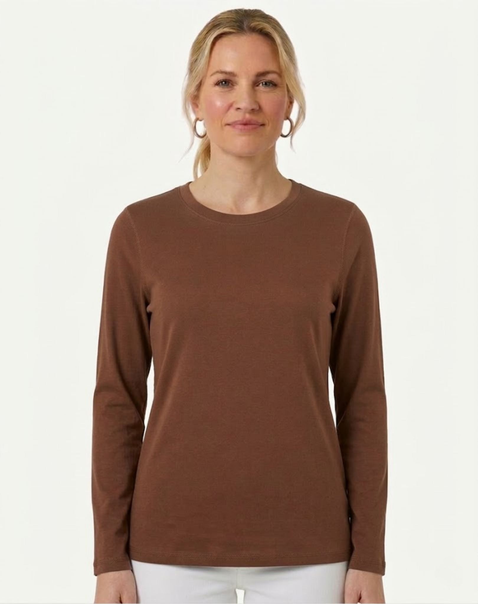Essential Cotton Long Sleeve Tee - Coffee Bean Corfu Jeans
